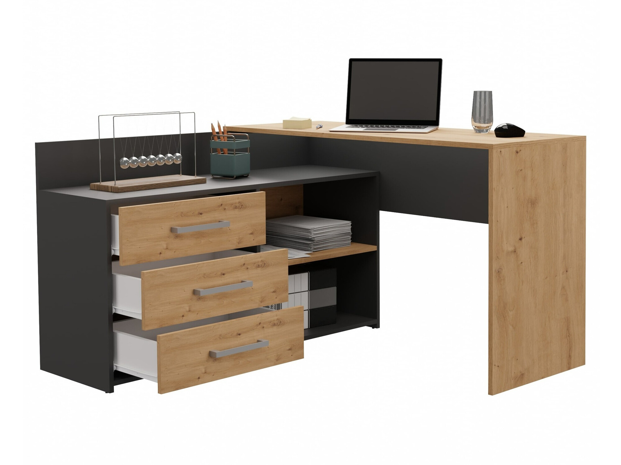 Stūra rakstāmgalds Mandeville 131 (Antracīts + Artisan ozols)