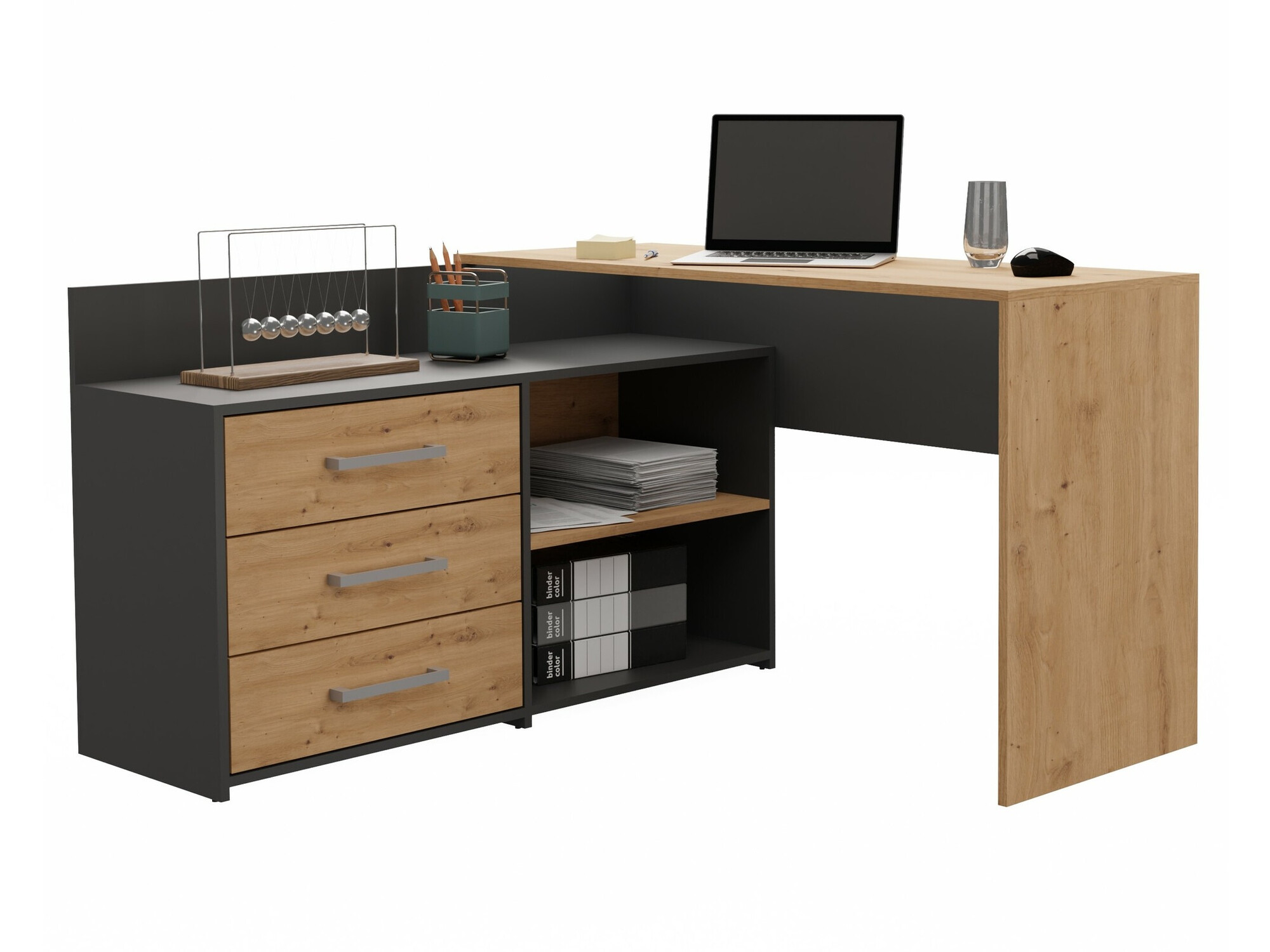 Угловой письменный стол Mandeville 131 (Антрацит + Artisan дуб)