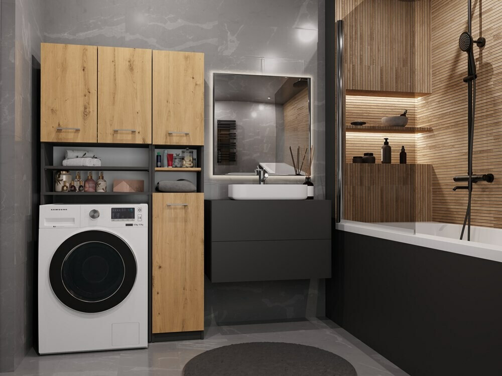 Vannas istabas plaukts Mandeville 128 (Antracīts + Artisan ozols)