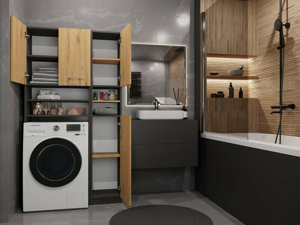 Vannas istabas plaukts Mandeville 128 (Antracīts + Artisan ozols)