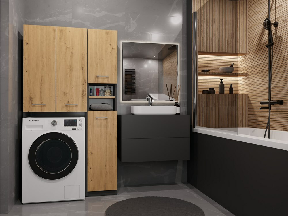 Vannas istabas plaukts Mandeville 130 (Antracīts + Artisan ozols)