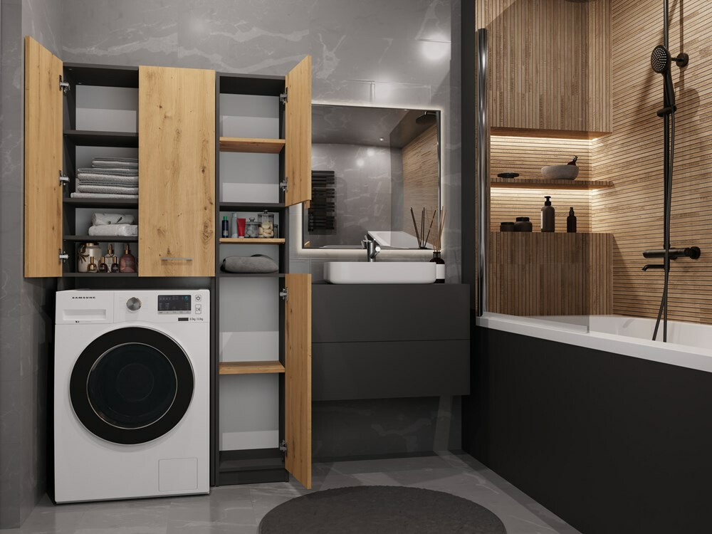 Vannas istabas plaukts Mandeville 130 (Antracīts + Artisan ozols)