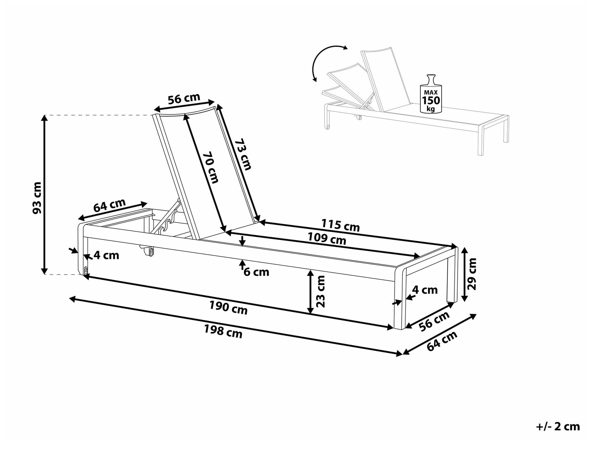 Sauļošanās krēsls Berwyn 1972 (Melns)