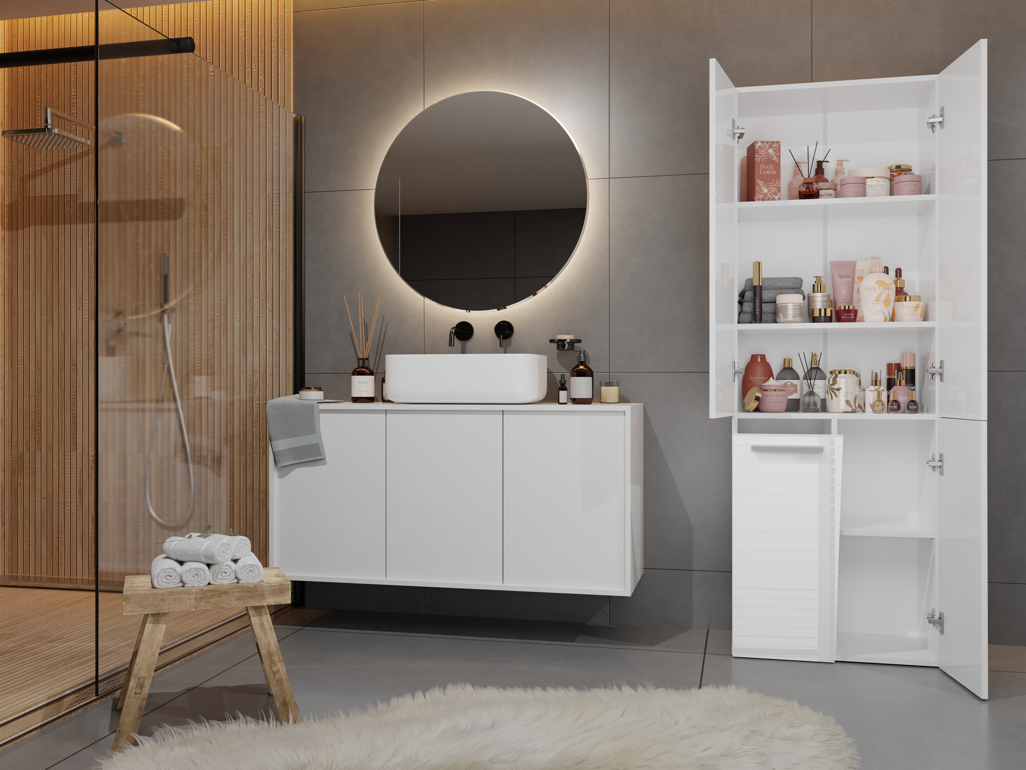 Stāvošs vannas skapītis Nolmaru 100 (Balts + Glancēts balts)