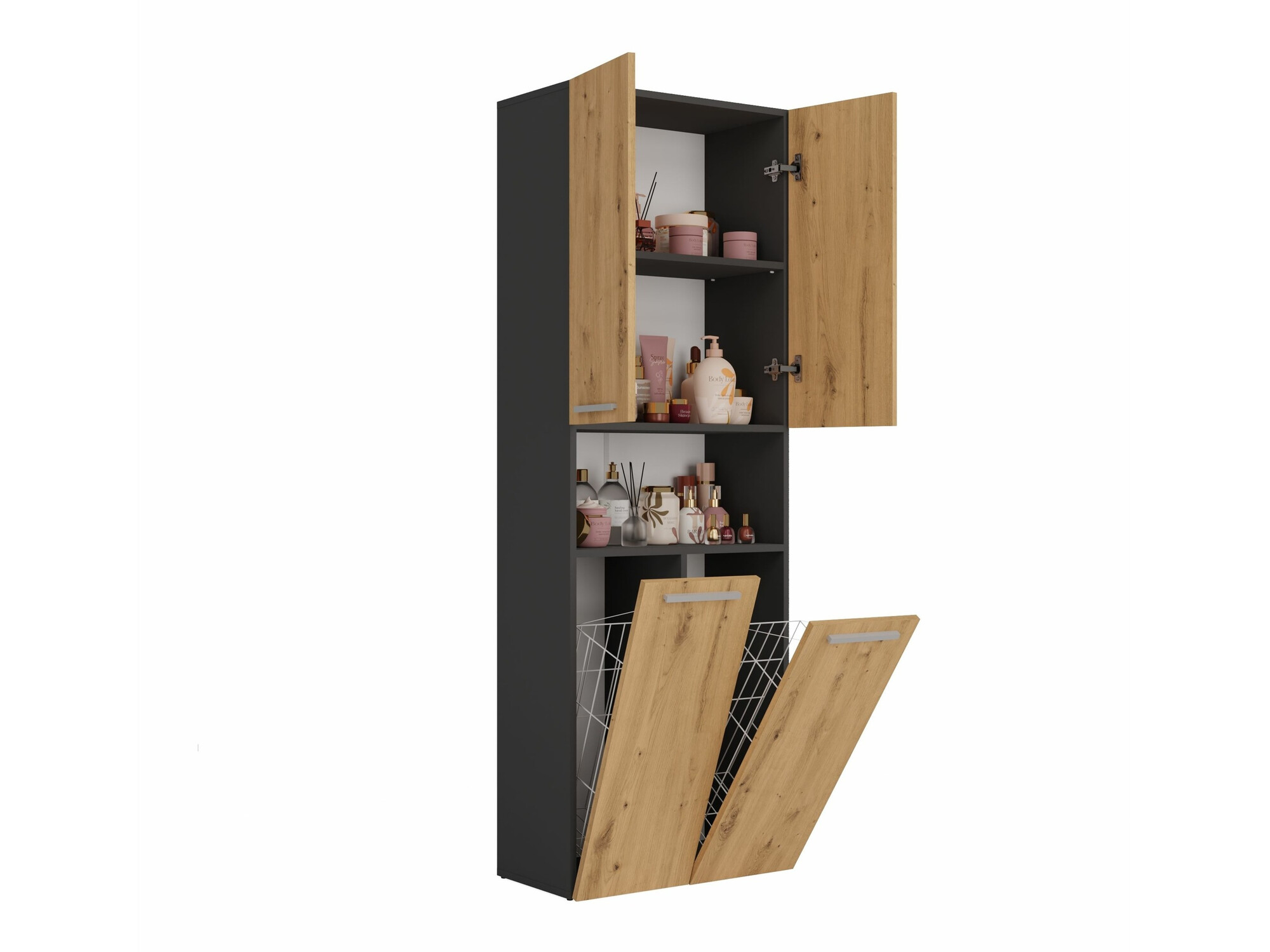 Stāvošs vannas skapītis Nolmaru 103 (Antracīts + Artisan ozols)
