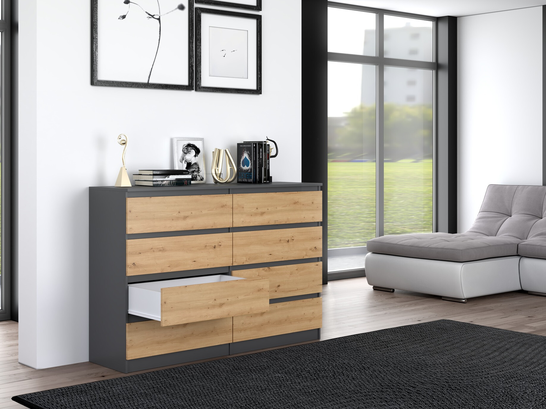 Kumode Elbvelu 100 (Antracīts + Artisan ozols)