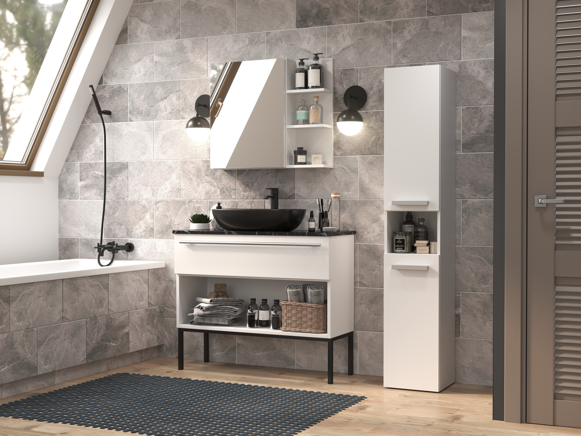 Stāvošs vannas skapītis Nolmaru 106 (Balts)