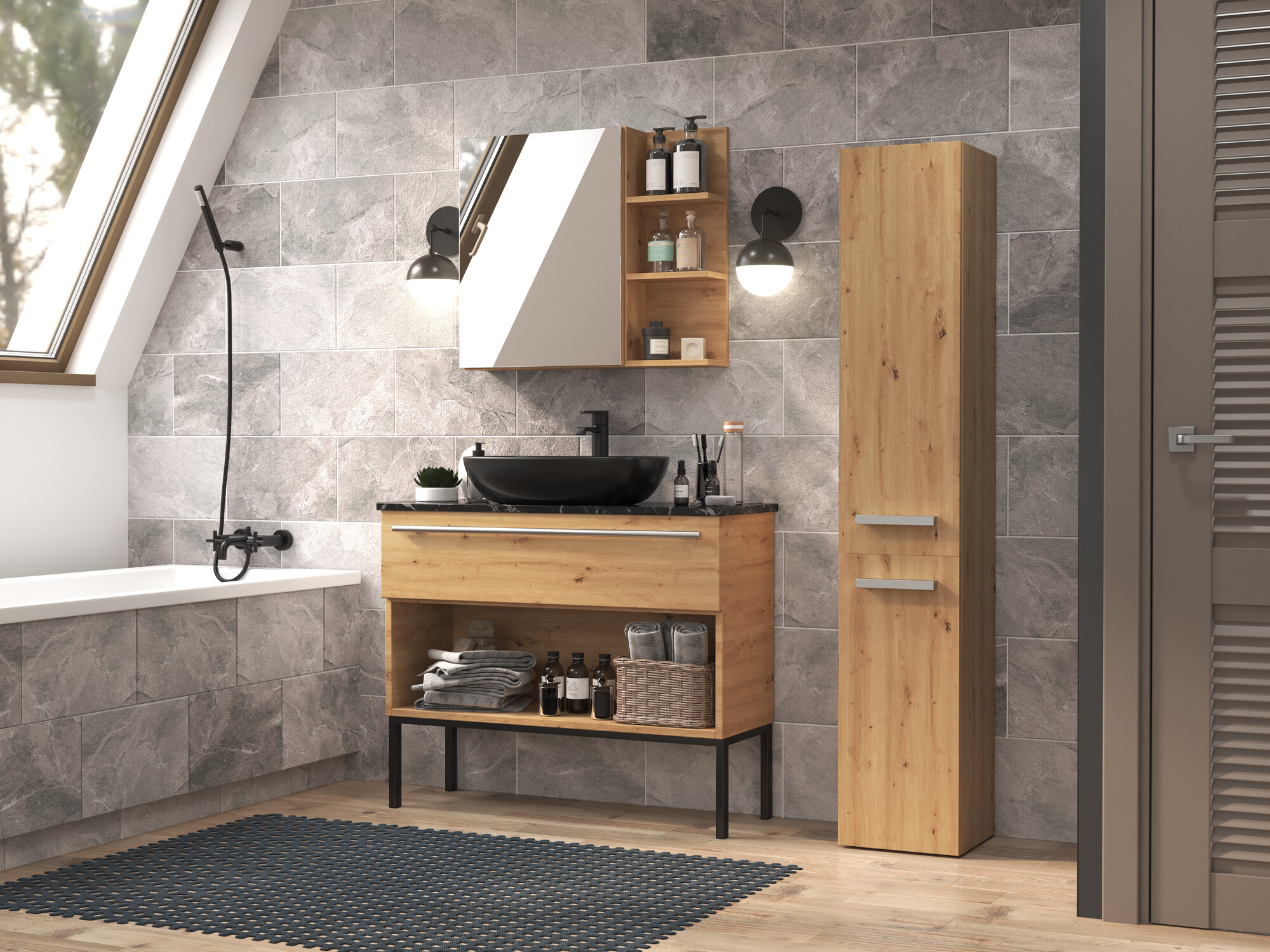 Stāvošs vannas skapītis Nolmaru 107 (Artisan ozols)