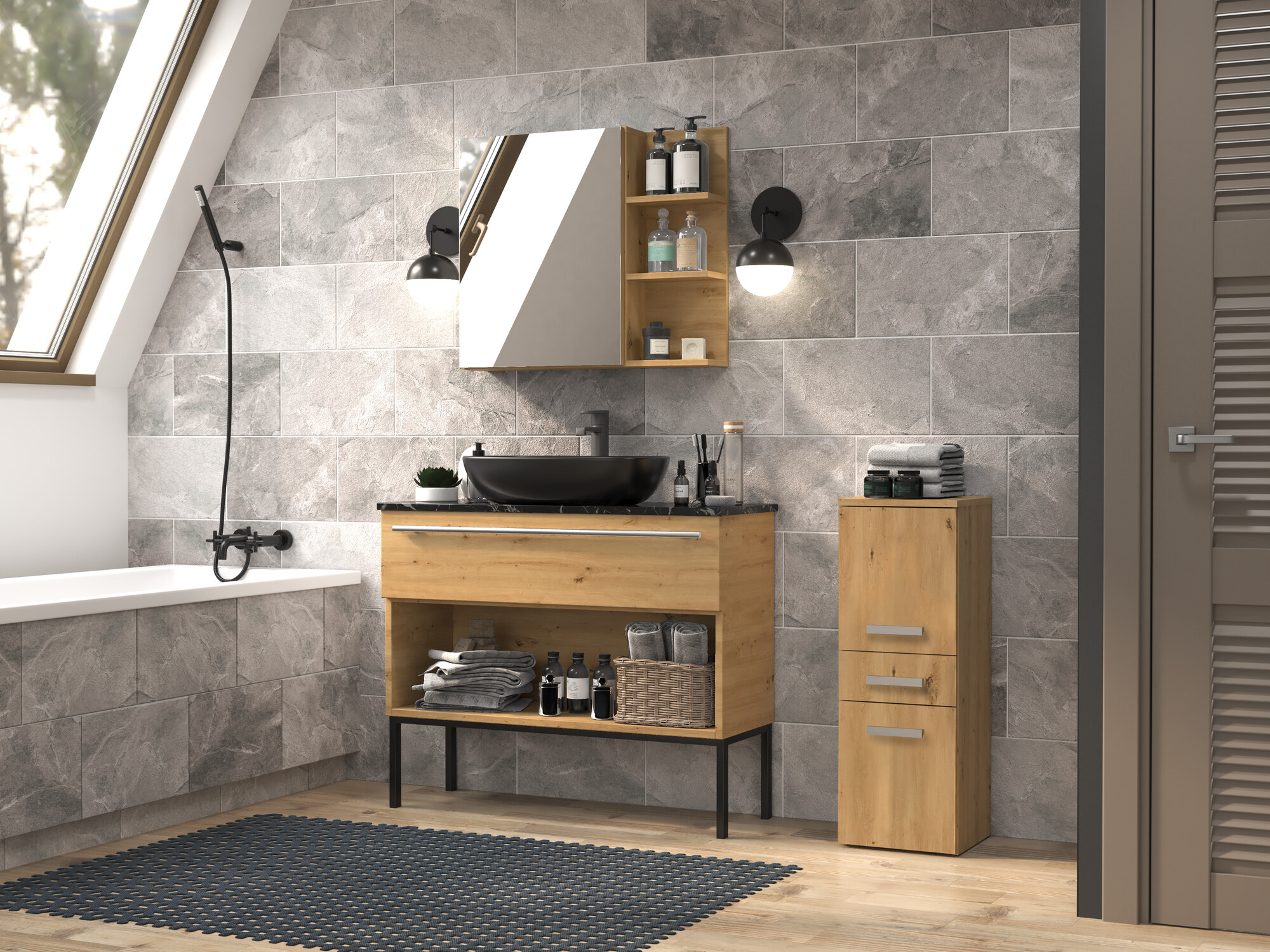 Stāvošs vannas skapītis Nolmaru 108 (Artisan ozols)