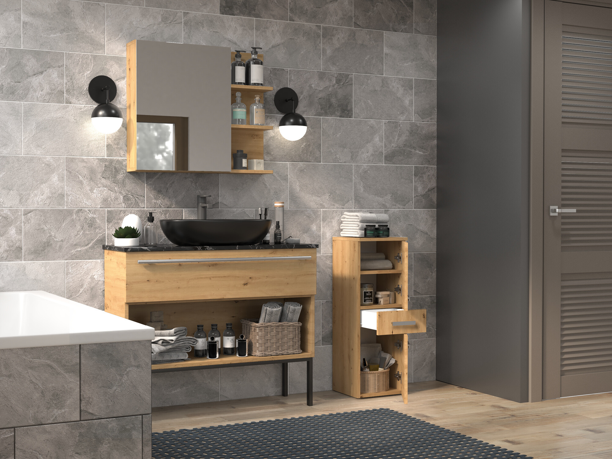 Stāvošs vannas skapītis Nolmaru 108 (Artisan ozols)