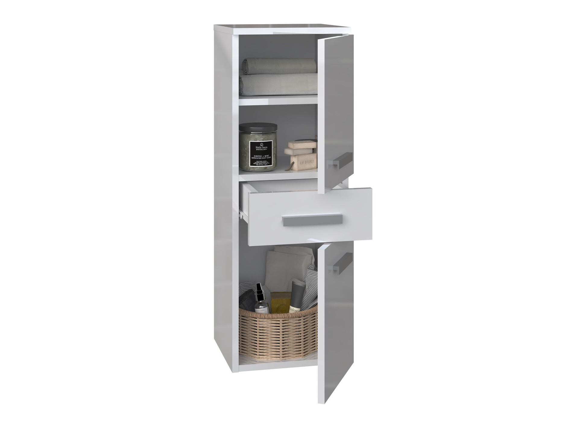 Stāvošs vannas skapītis Nolmaru 108 (Balts + Glancēts balts)