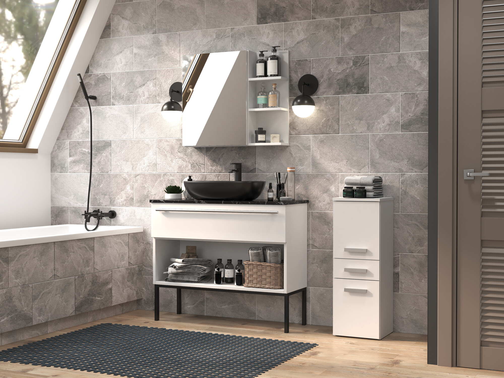 Stāvošs vannas skapītis Nolmaru 108 (Balts)