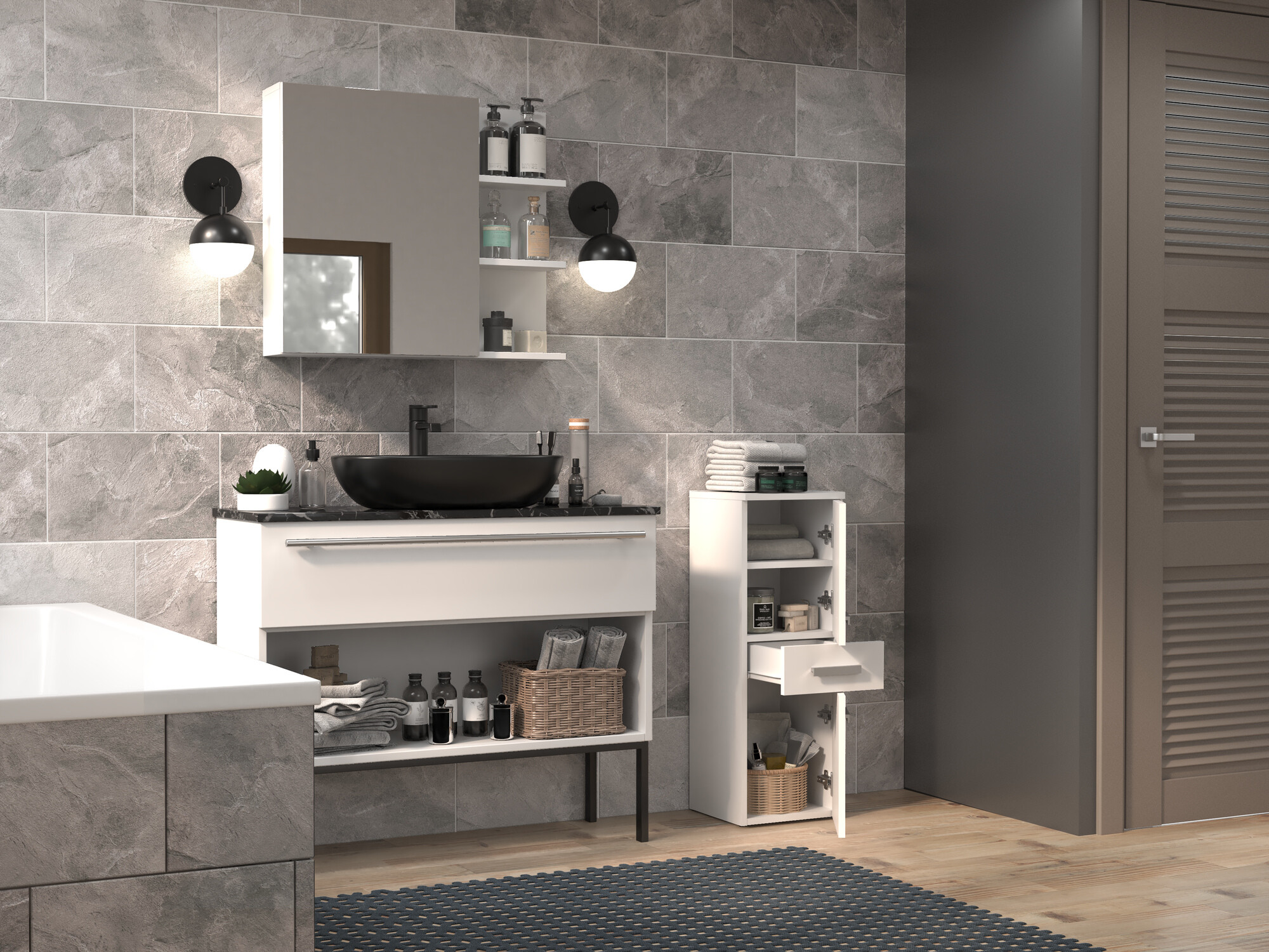 Stāvošs vannas skapītis Nolmaru 108 (Balts)