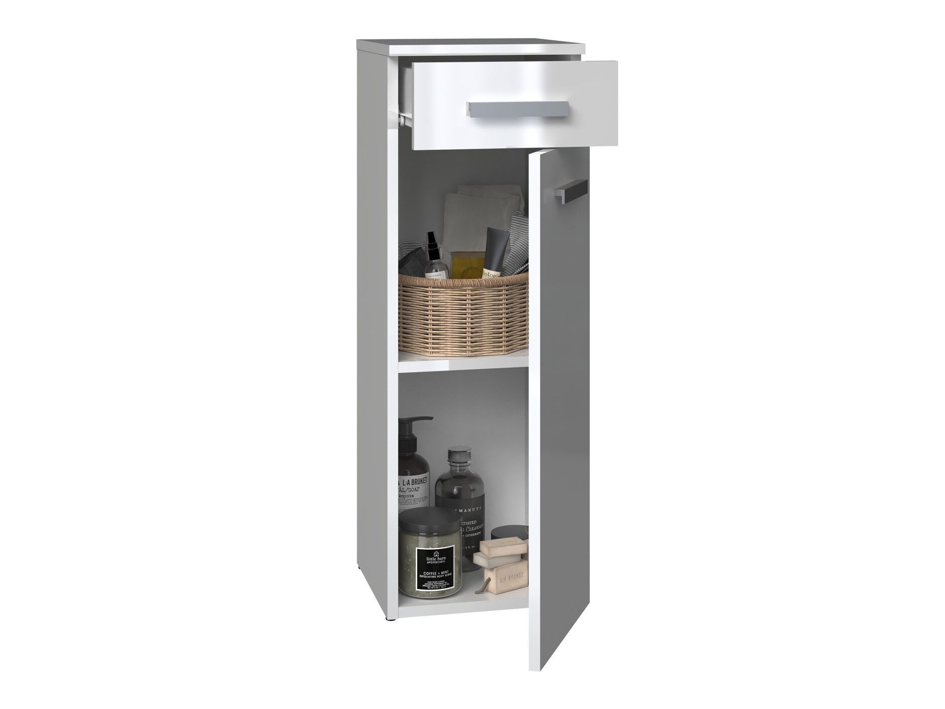 Stāvošs vannas skapītis Nolmaru 109 (Balts + Glancēts balts)