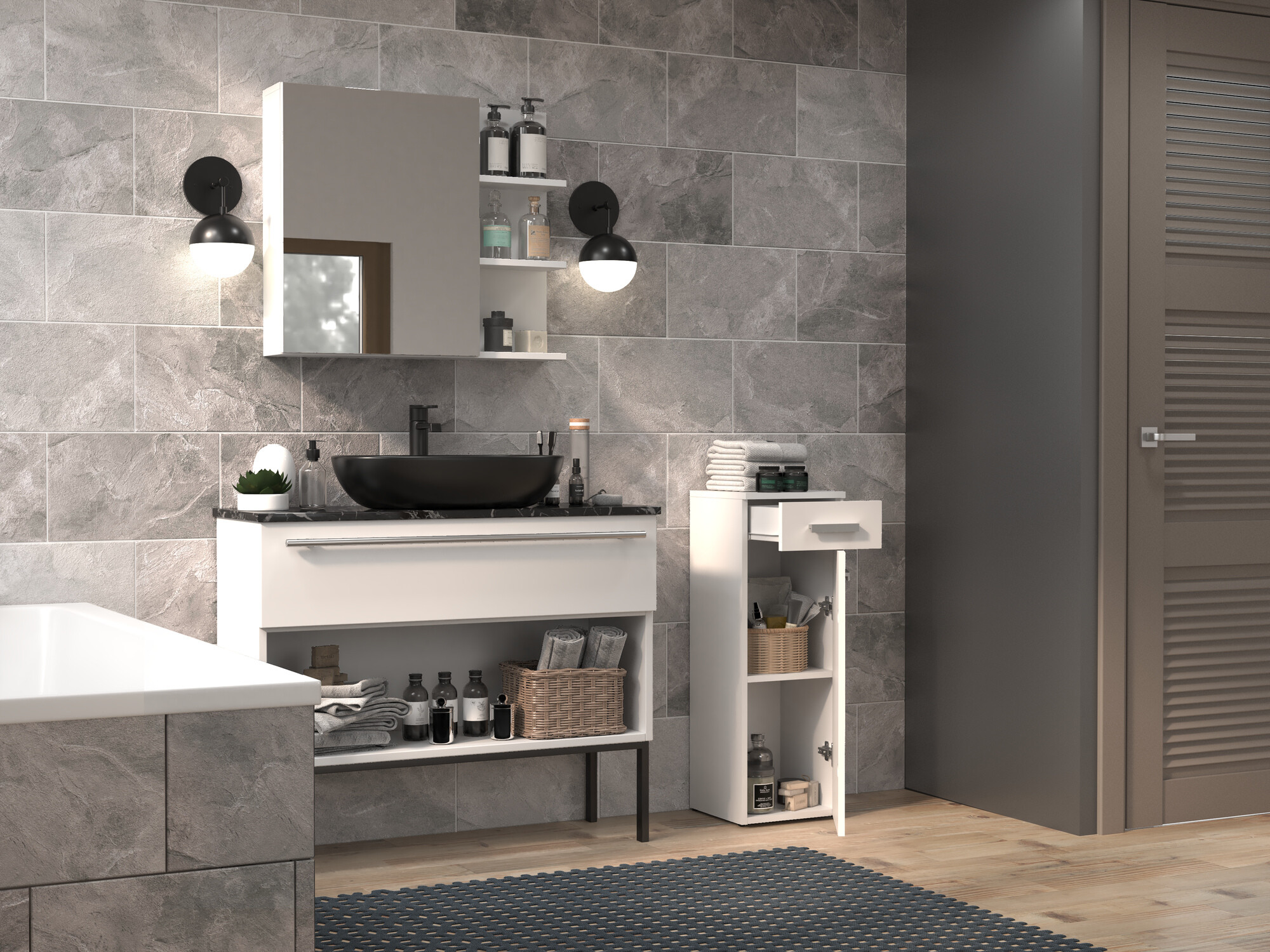 Stāvošs vannas skapītis Nolmaru 109 (Balts)