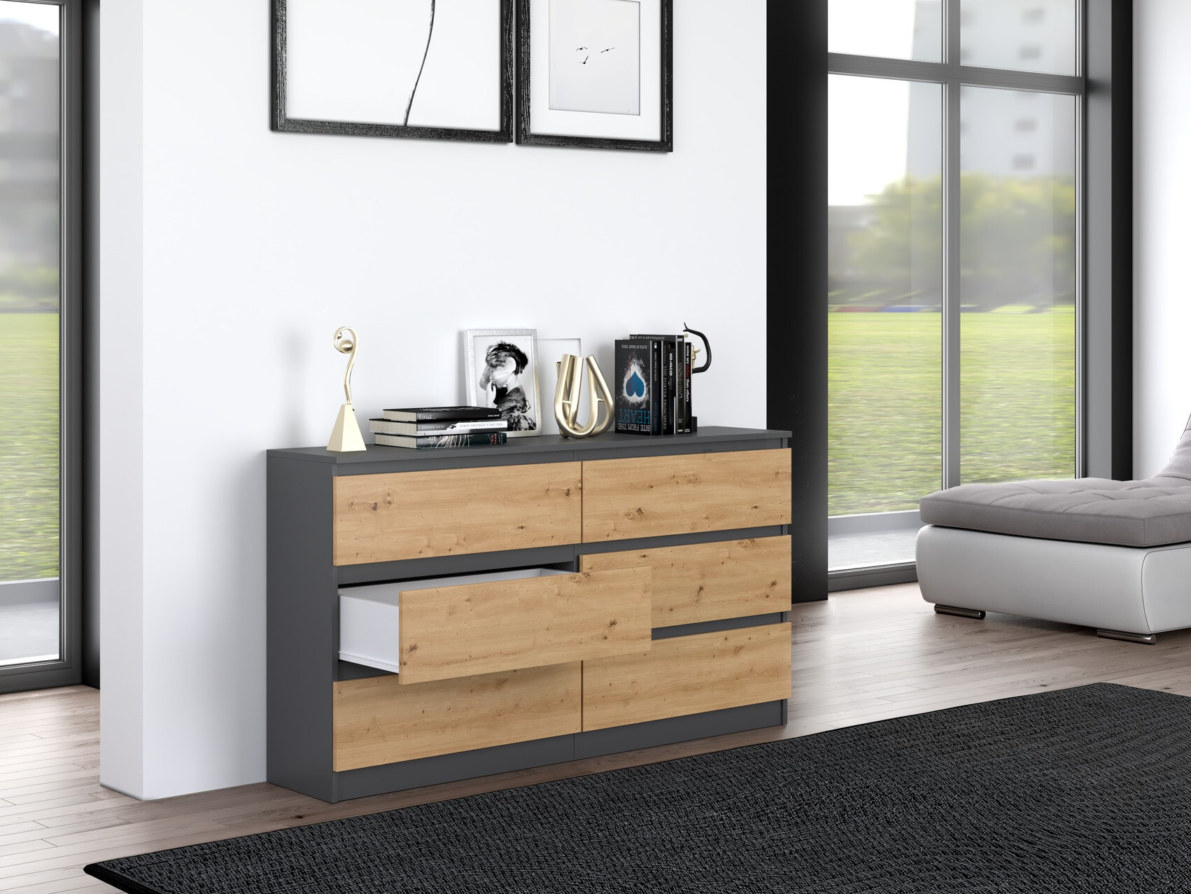 Kumode Elbvelu 102 (Antracīts + Artisan ozols)