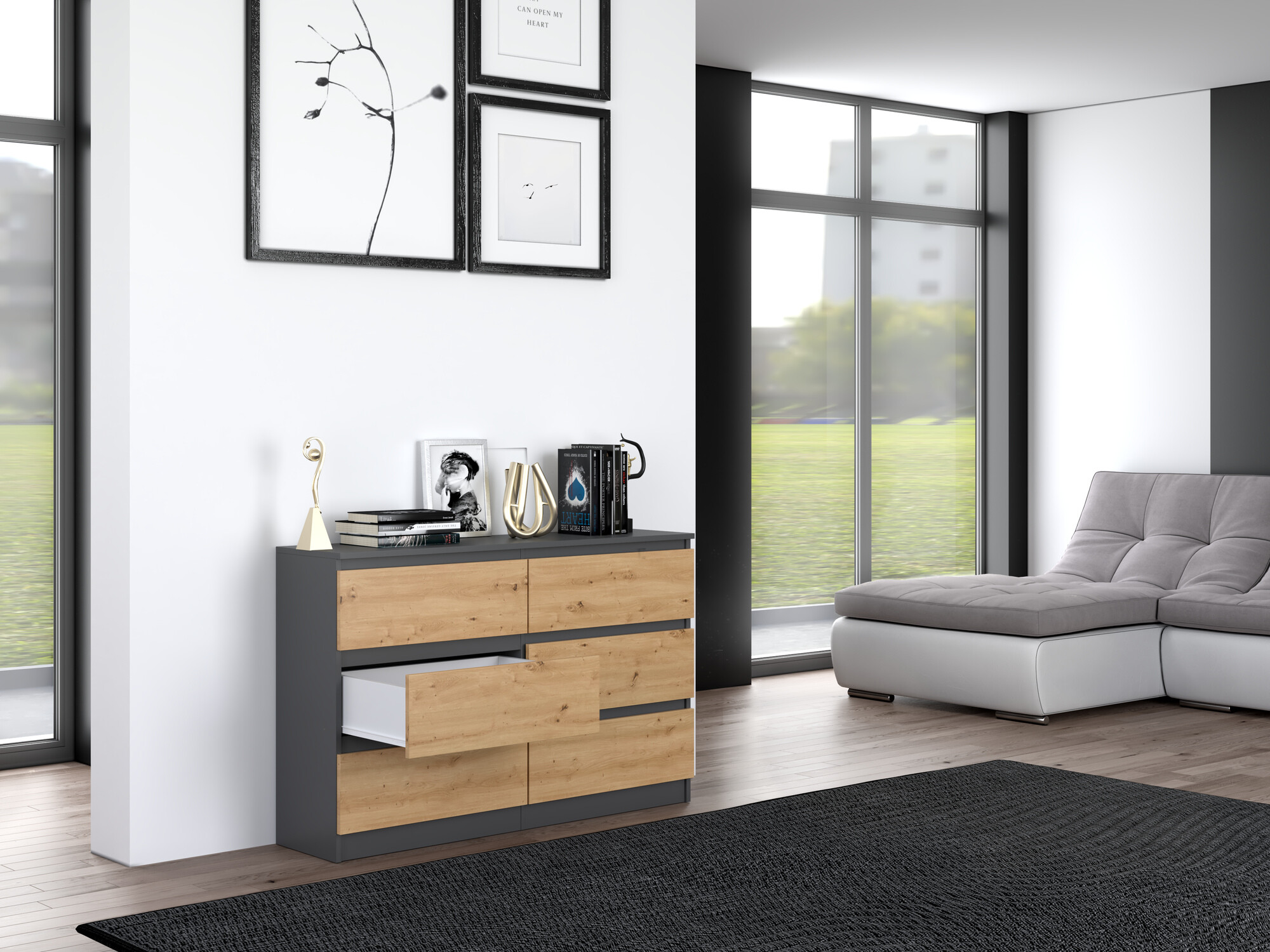 Kumode Elbvelu 103 (Antracīts + Artisan ozols)