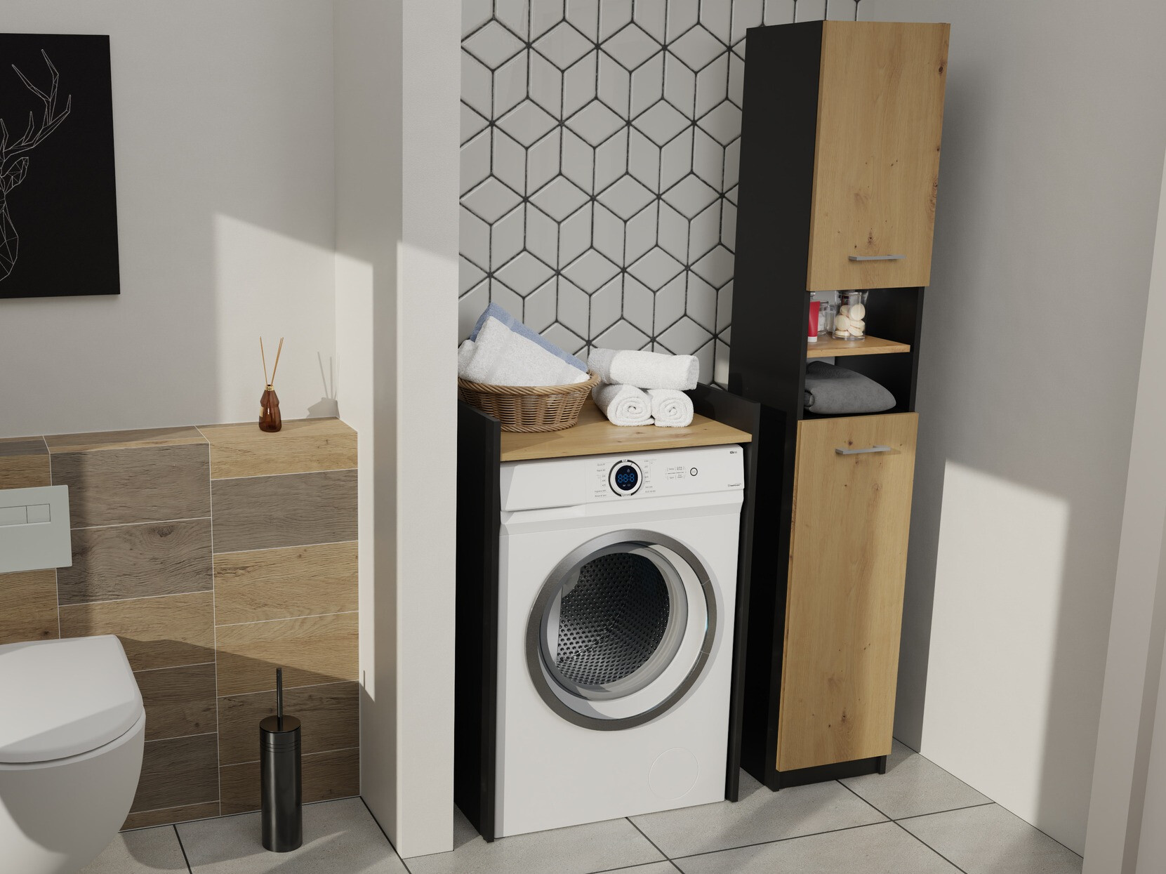 Stāvošs vannas skapītis Balelbo 102 (Antracīts + Artisan ozols)