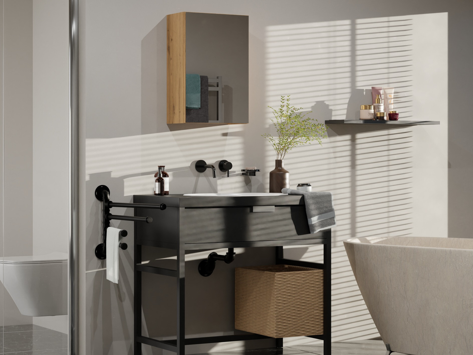 Vannas istabas skapis ar spoguli Balelbo 100 (Artisan ozols)