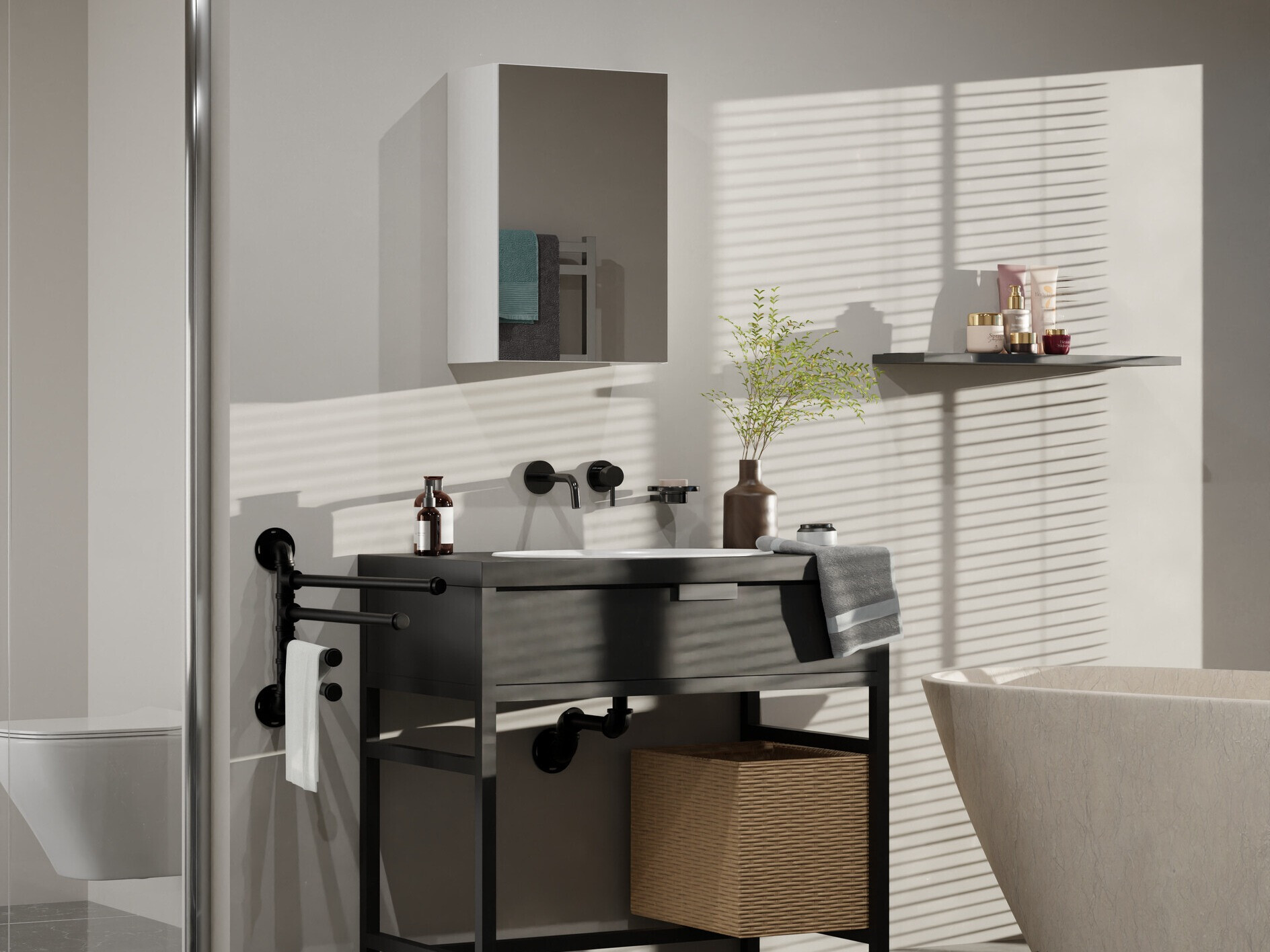 Vannas istabas skapis ar spoguli Balelbo 100 (Balts)