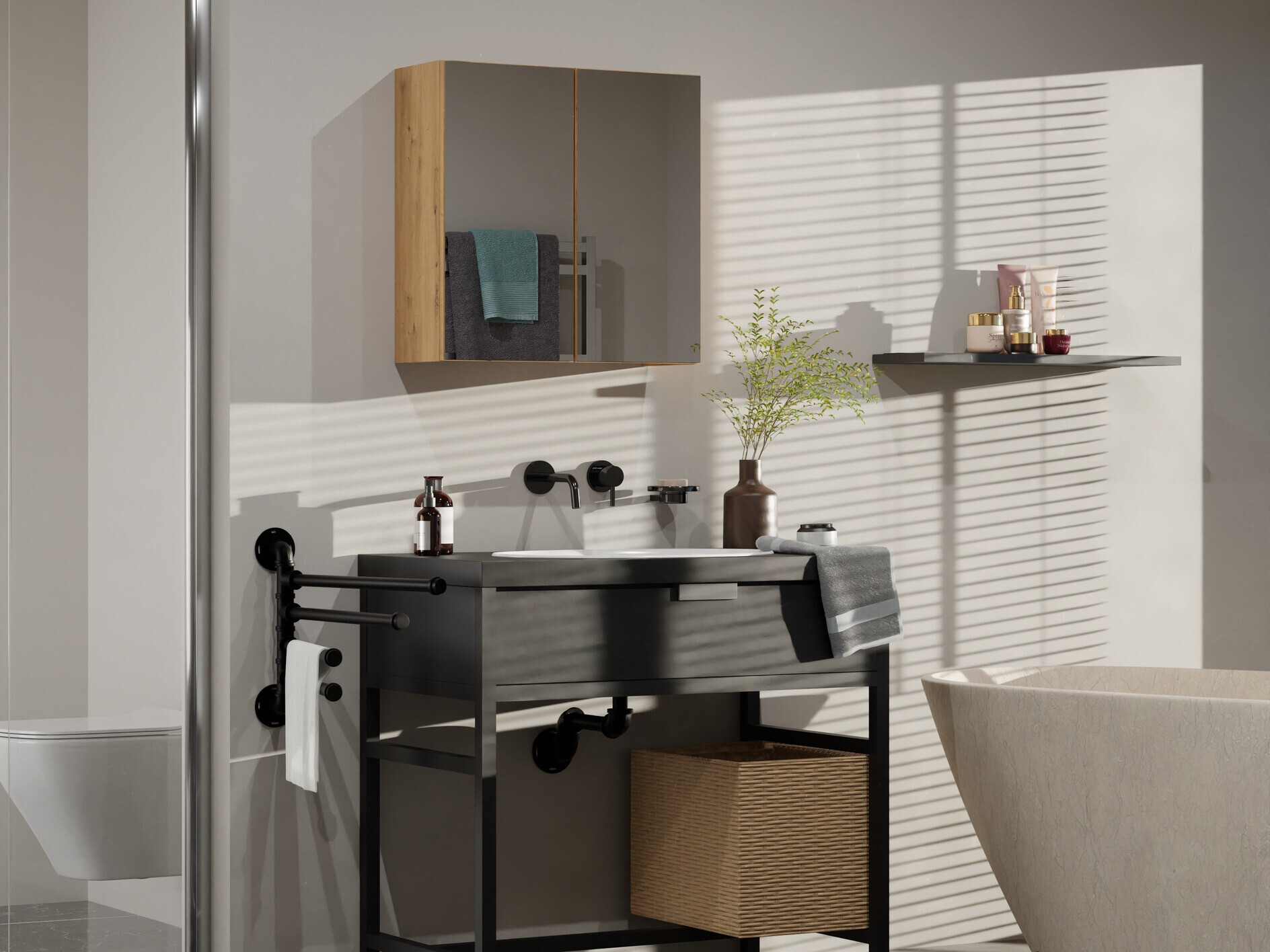 Vannas istabas skapis ar spoguli Balelbo 101 (Artisan ozols)