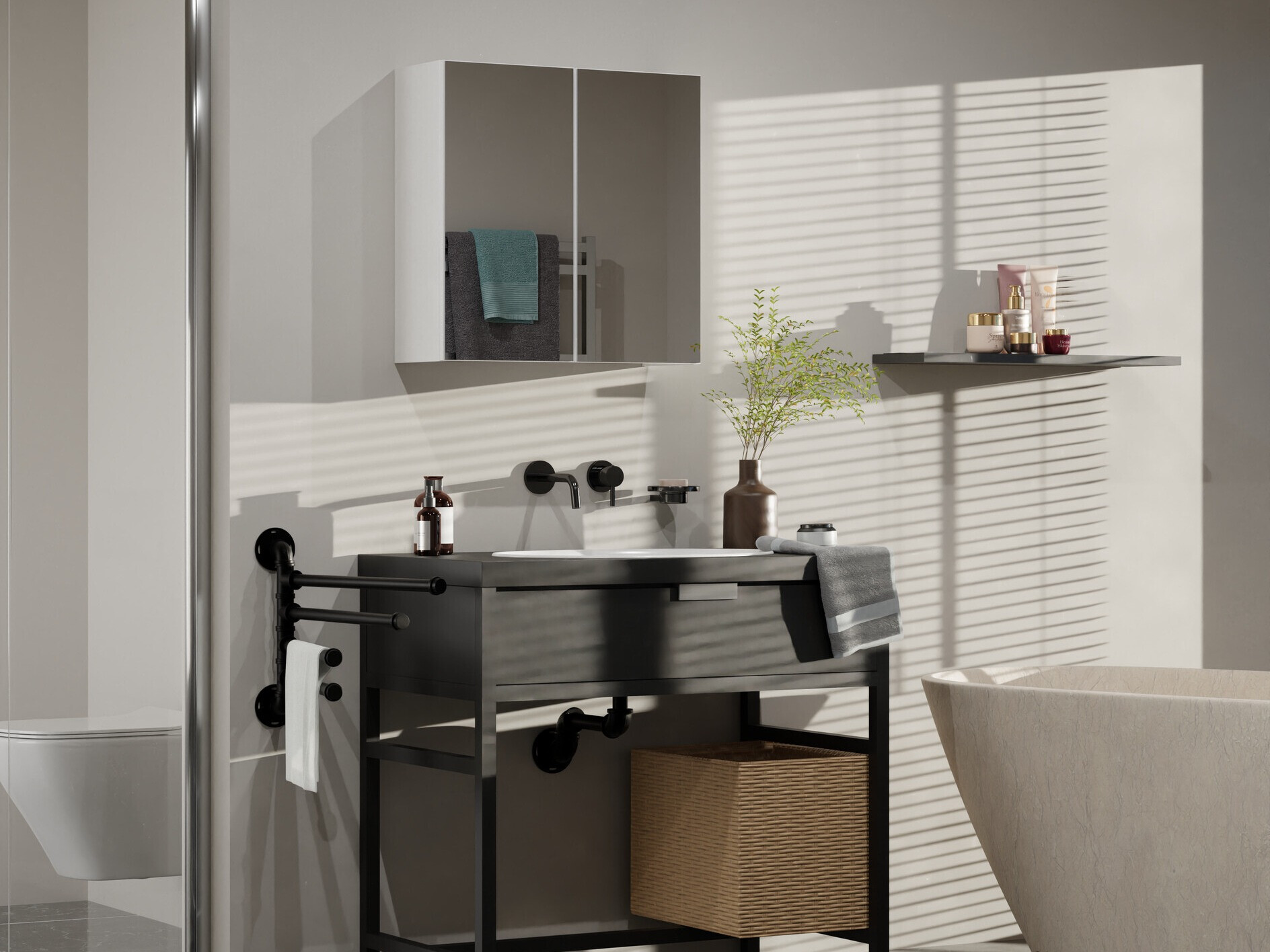 Vannas istabas skapis ar spoguli Balelbo 101 (Balts)