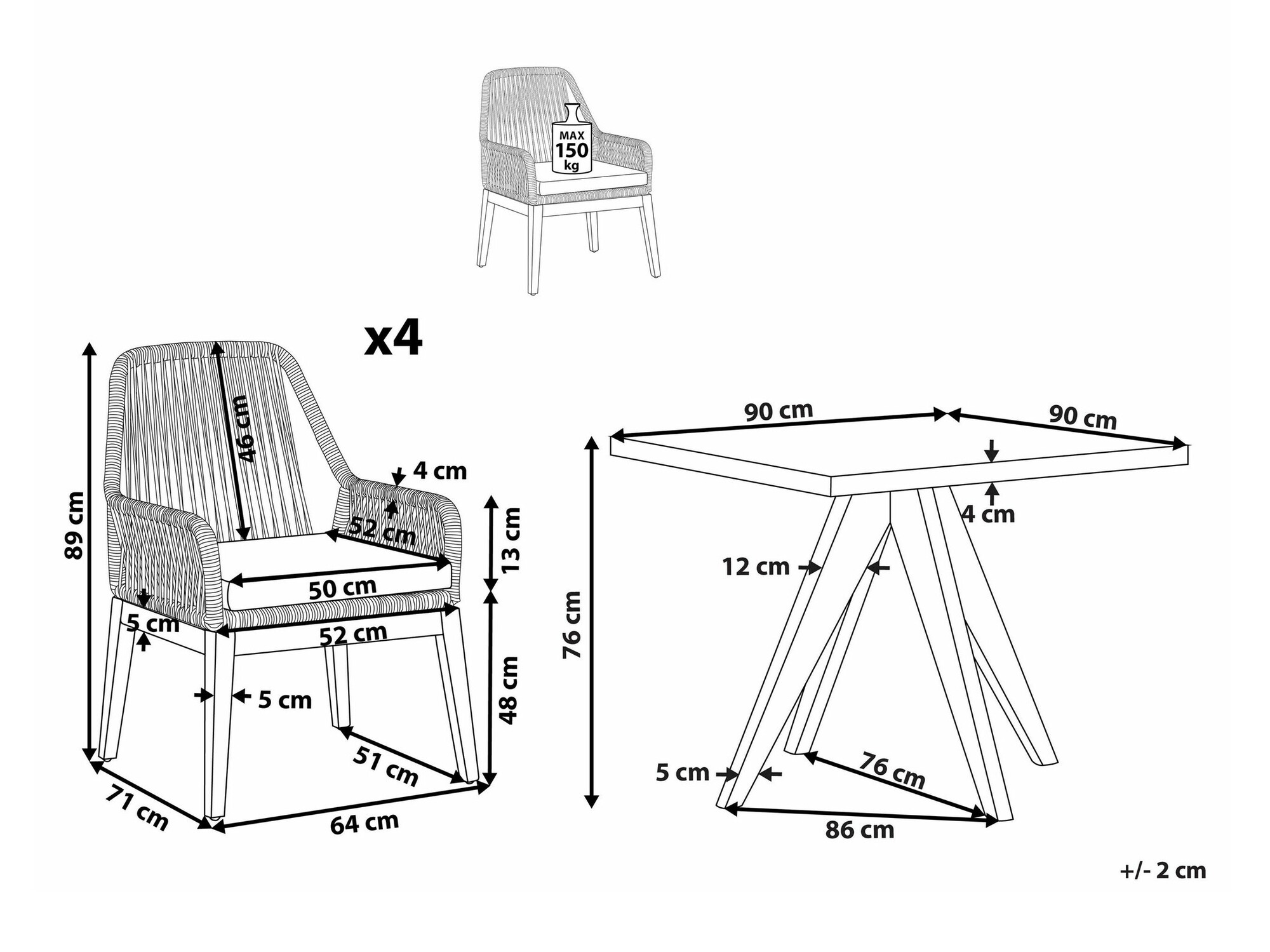 Galds un krēslu komplekts Nolsoro 105 (Melns)