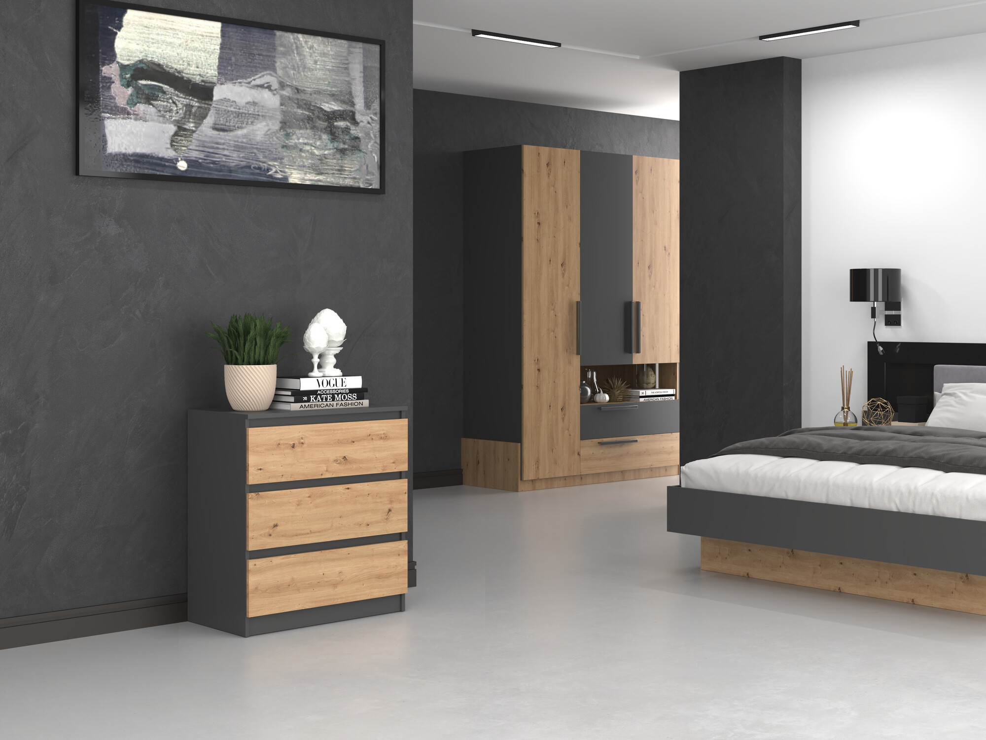 Kомод Elbvelu 106 (Антрацит + Artisan дуб)