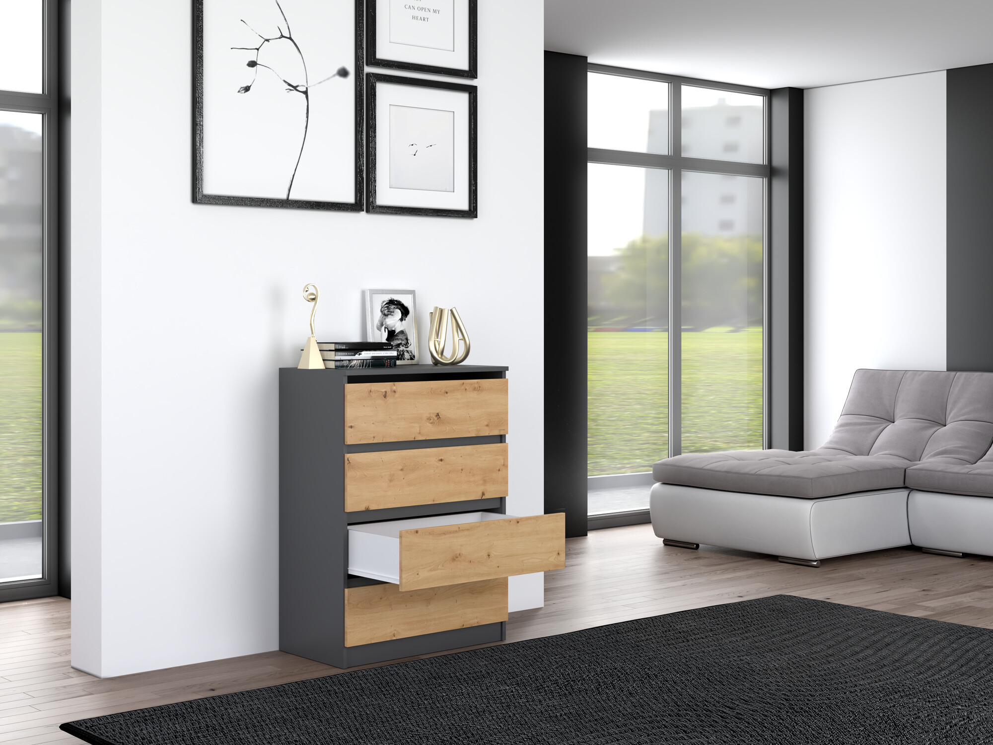 Kumode Elbvelu 105 (Antracīts + Artisan ozols)