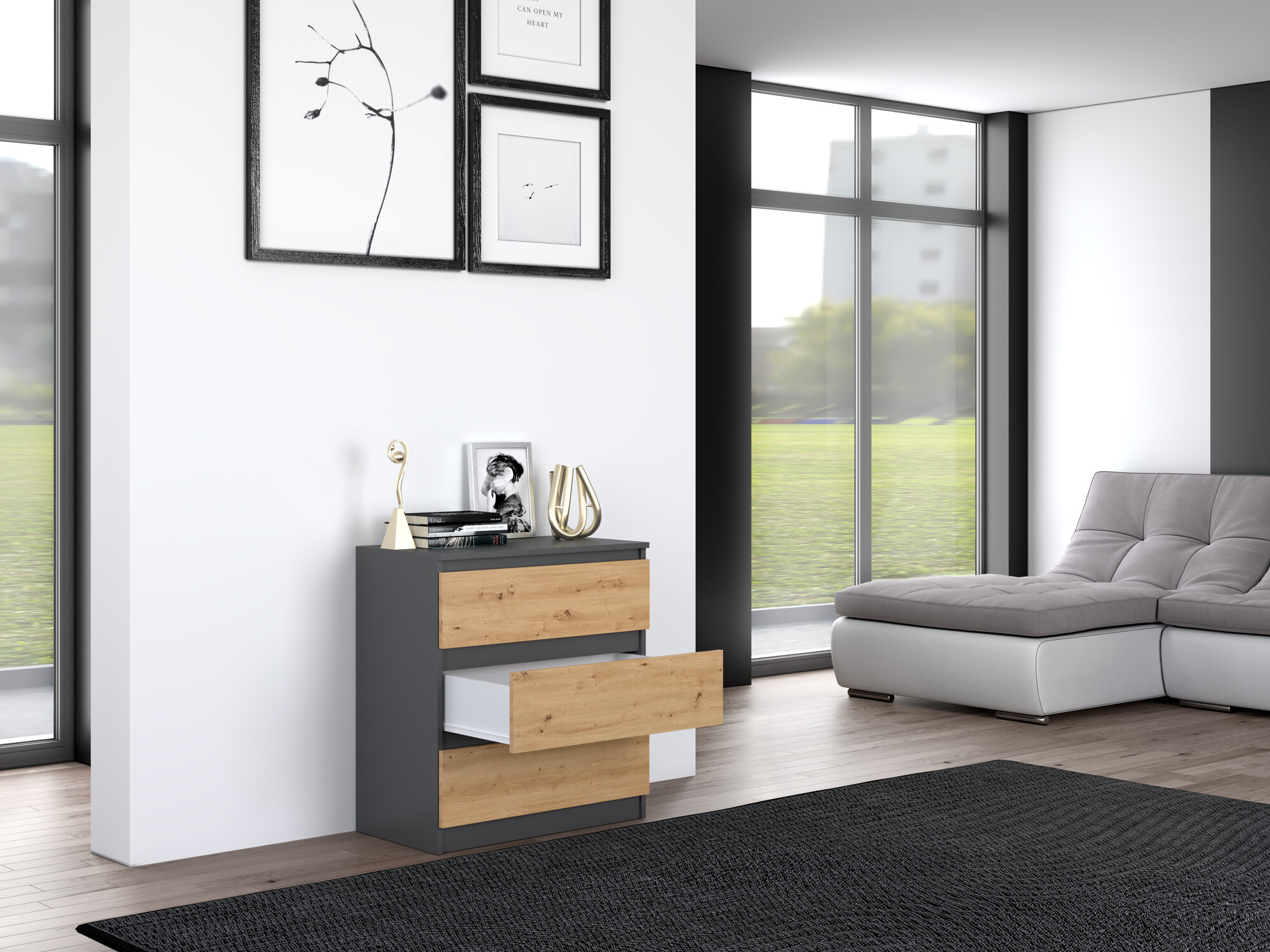 Kumode Elbvelu 106 (Antracīts + Artisan ozols)