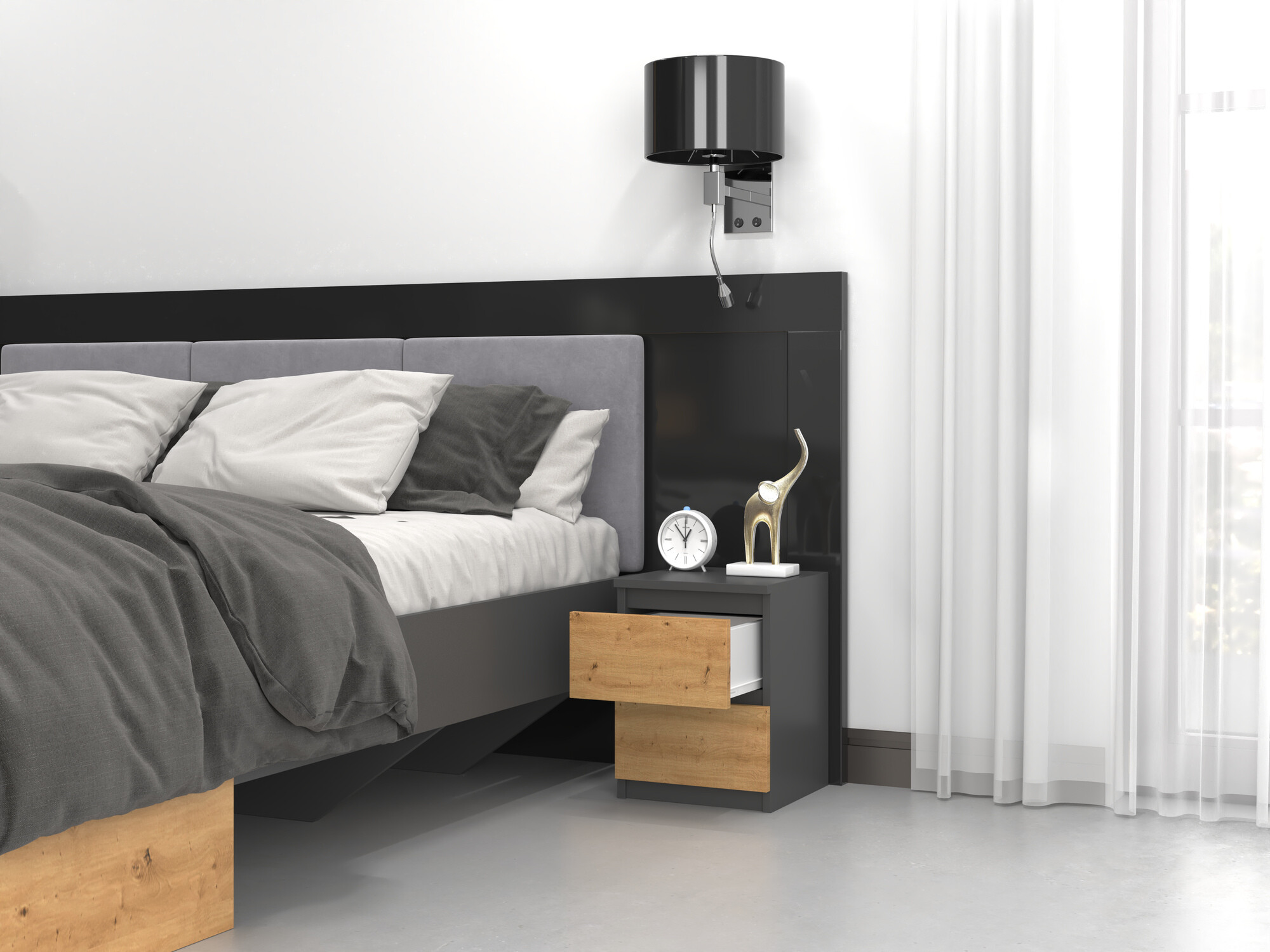 Naktsgaldiņš Elbvelu 107 (Antracīts + Artisan ozols)