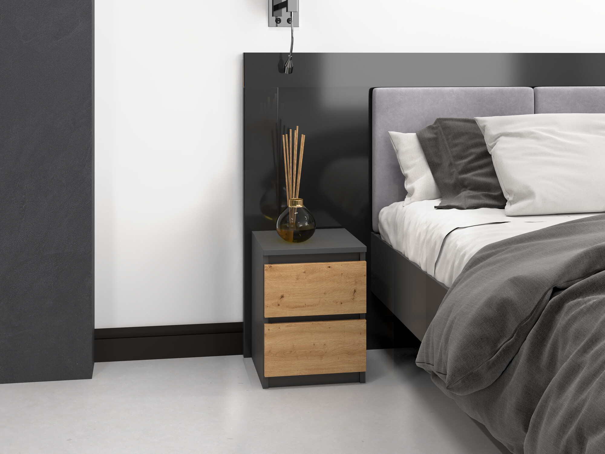 Прикроватная тумбочка Elbvelu 107 (Антрацит + Artisan дуб)