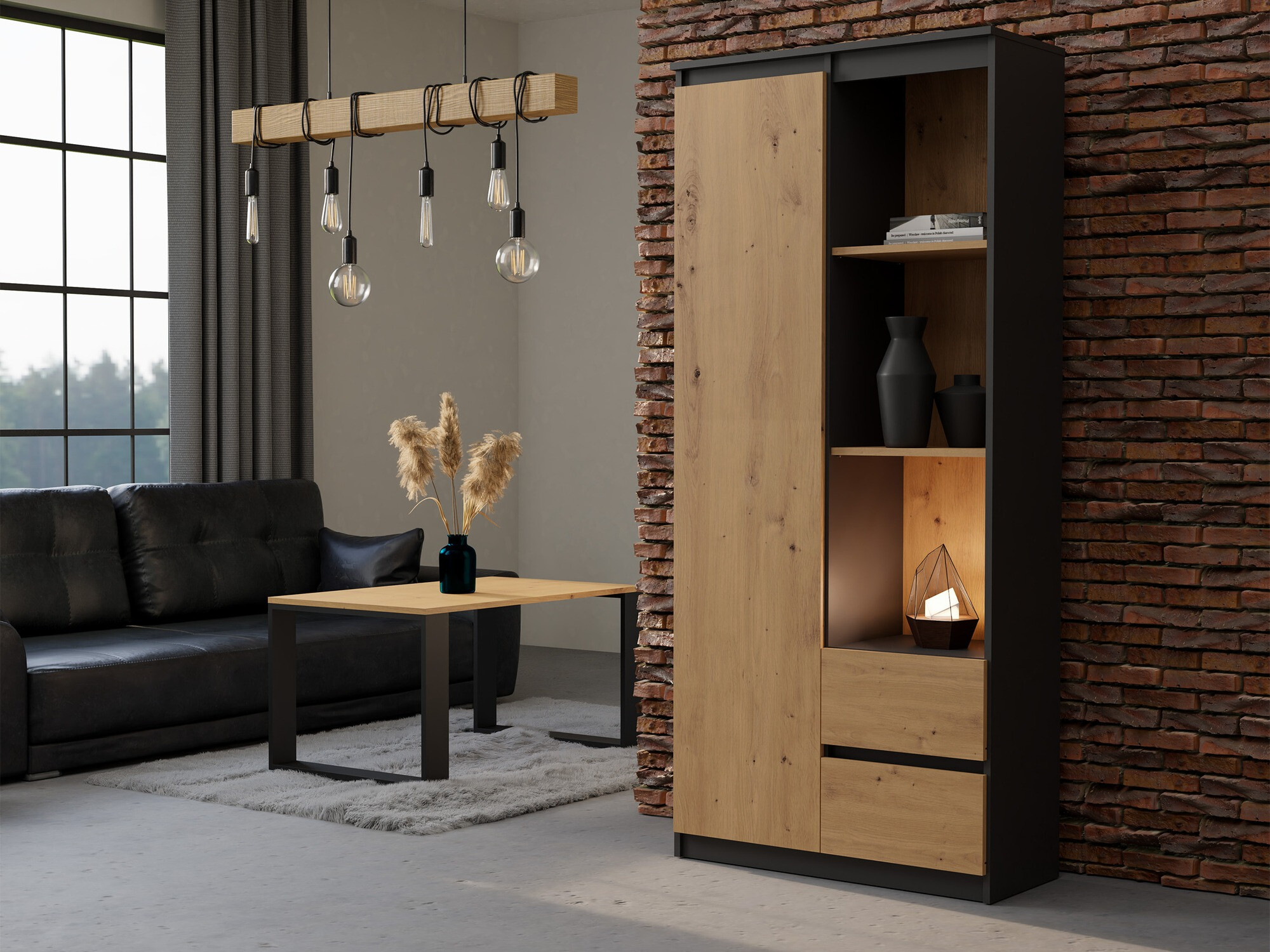 Стеллаж Mandeville 182 (Антрацит + Artisan дуб)