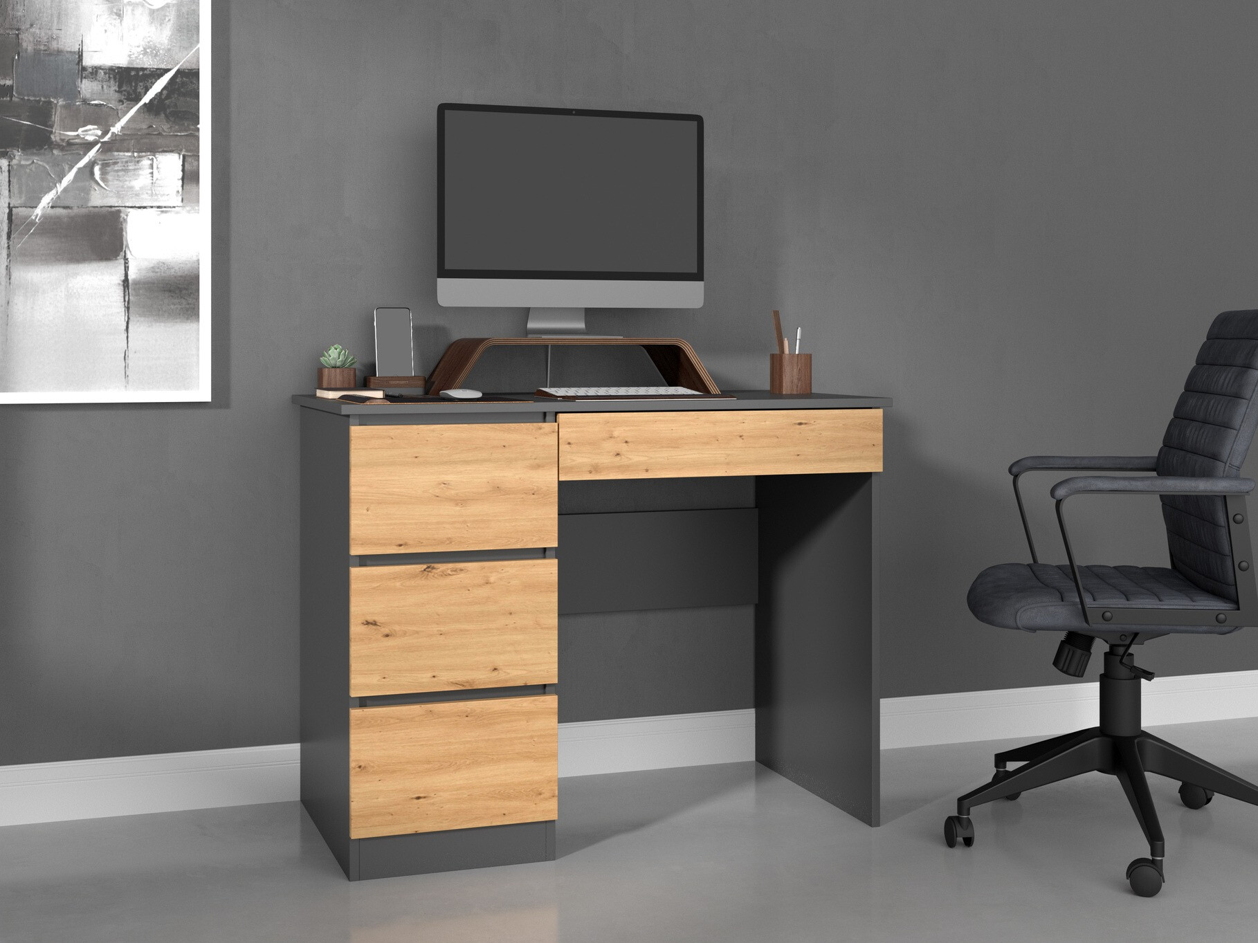 Письменный cтол Elbvelu 108 (Антрацит + Artisan дуб)