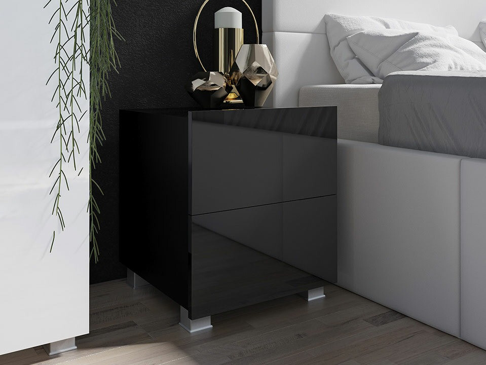 Прикроватная тумбочка Tivdalu 127 (Чёрный + Глянцевый черный)