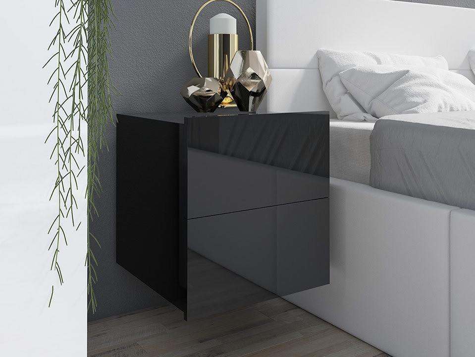 Прикроватная тумбочка Tivdalu 127 (Чёрный + Глянцевый черный)