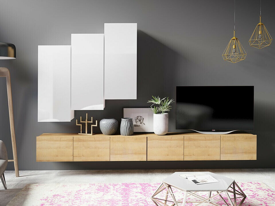 Viesistabas komplekts Tivdalu 131 (Zeltains ozols + Balts)