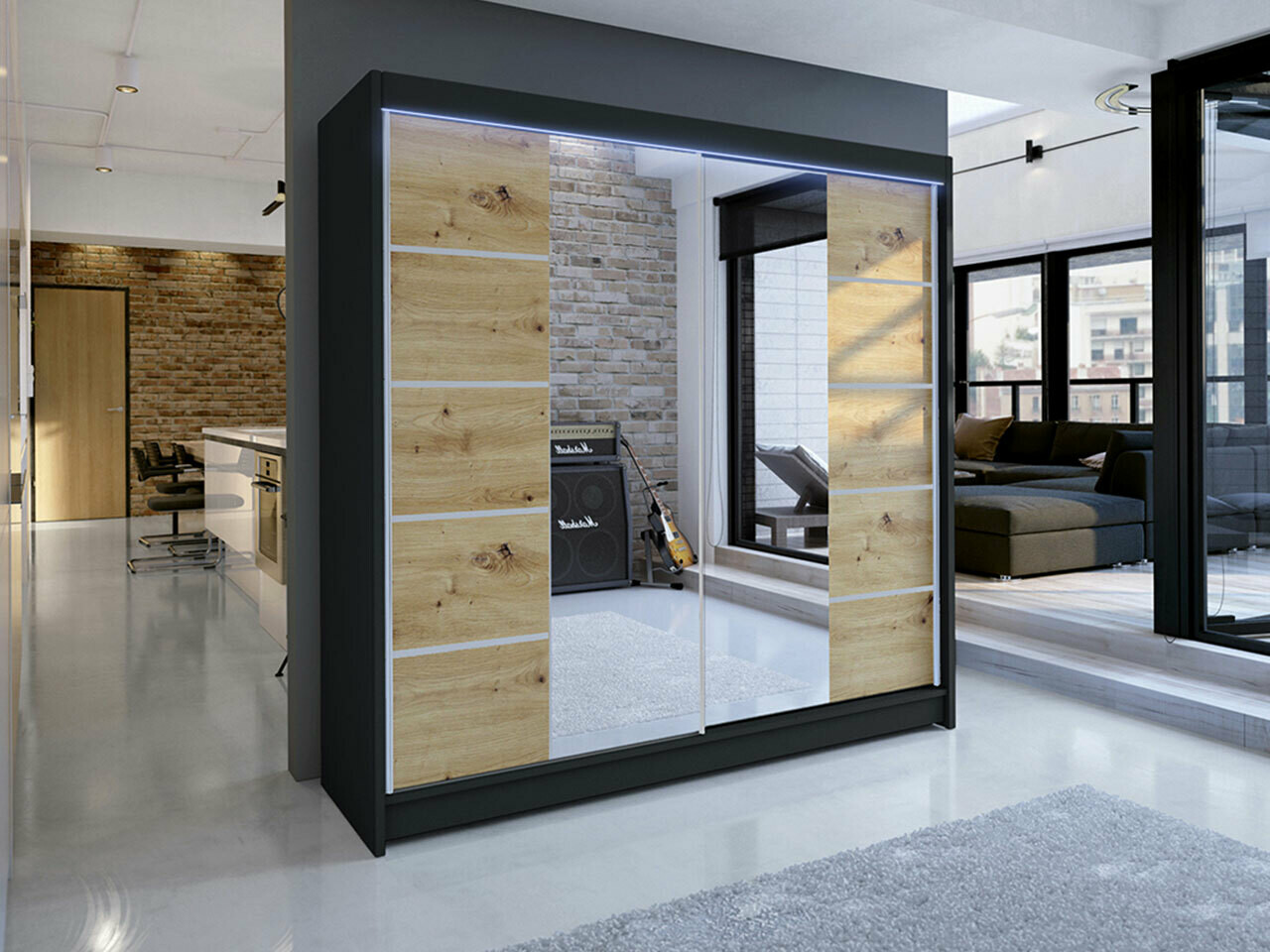 Skapis Closico 154 (Melns + Artisan ozols)