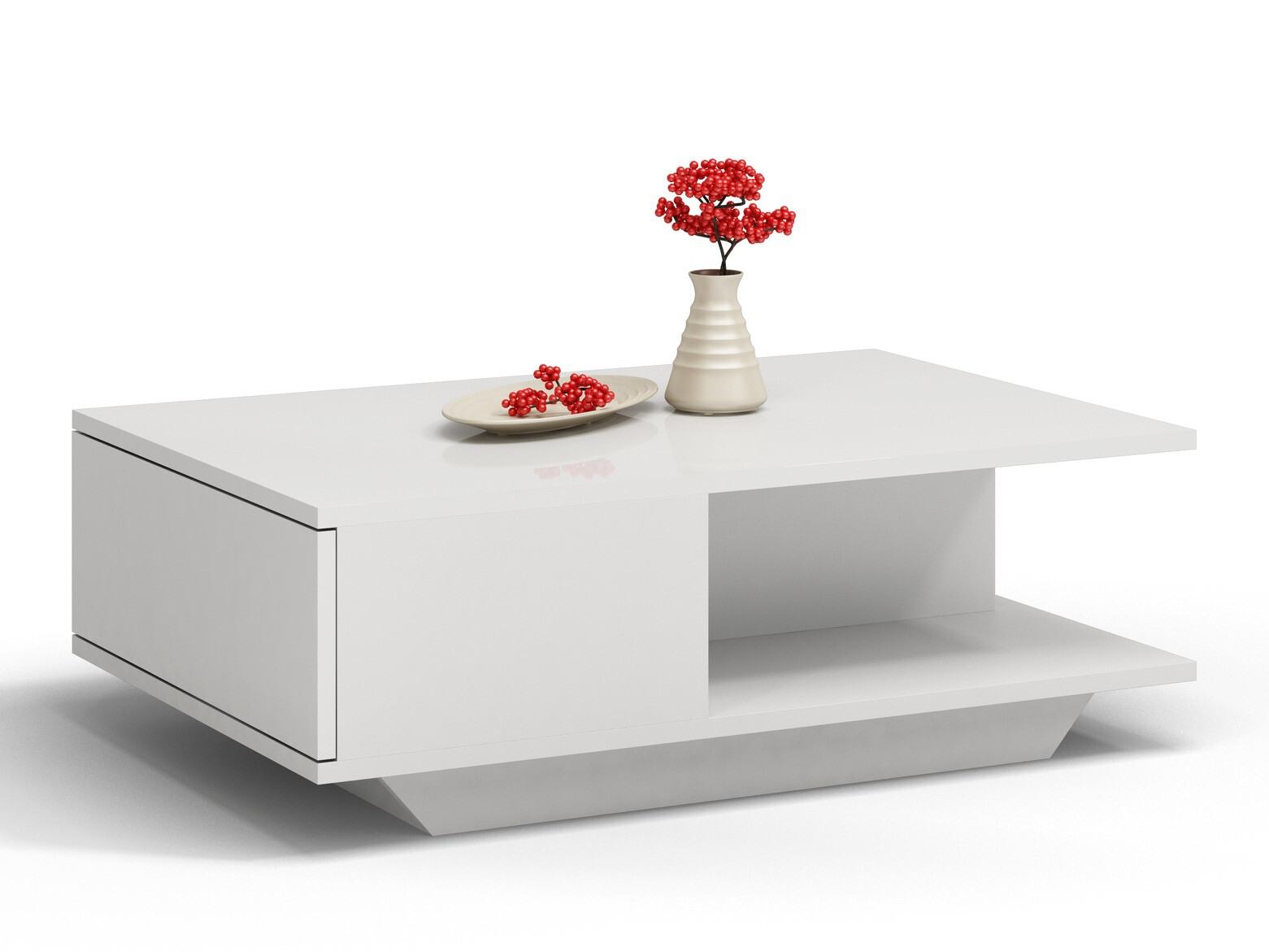 Žurnālu galdiņš Mandeville 205 (Balts + Glancēts balts)