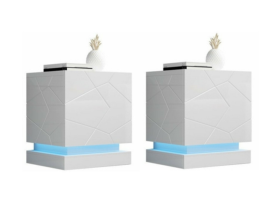 Naktsgaldiņu komplekts Charlotte 187 (Balts + Glancēts balts)