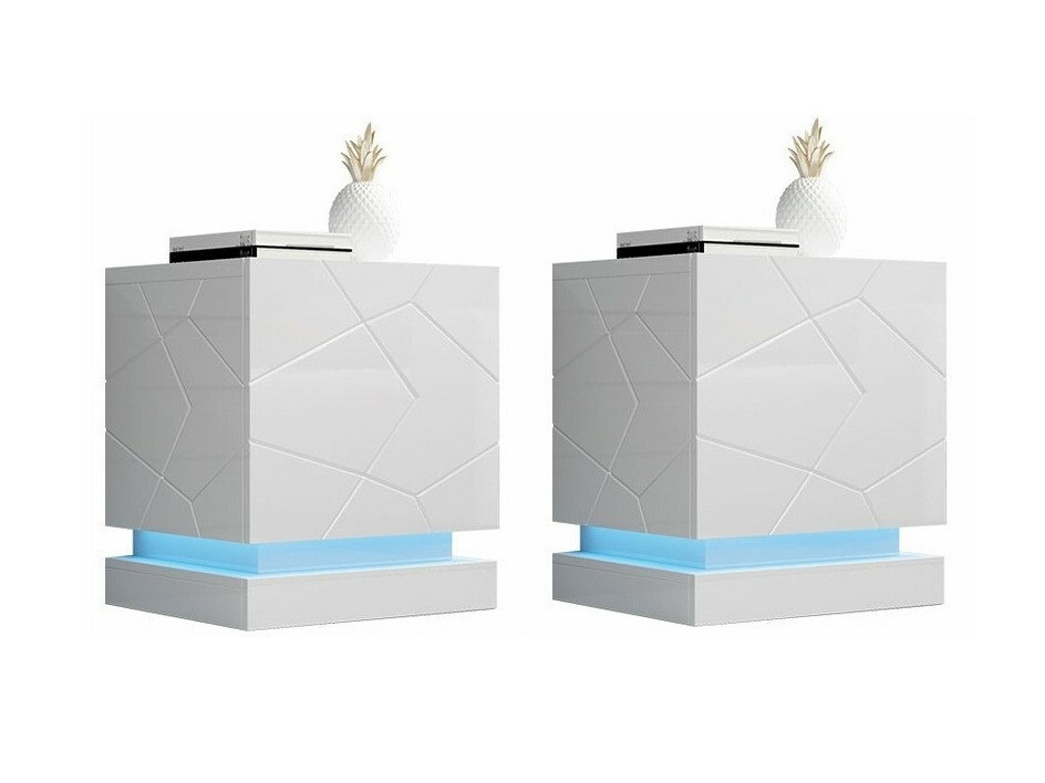 Naktsgaldiņu komplekts Linar (Balts + Glancēts balts)