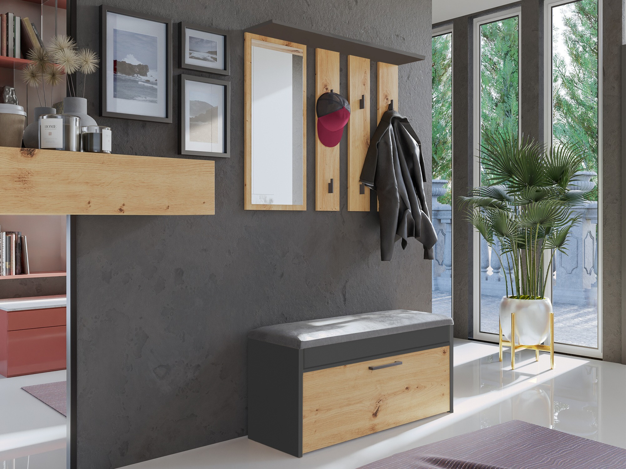 Вешалка Mandeville 210 (Антрацит + Artisan дуб)