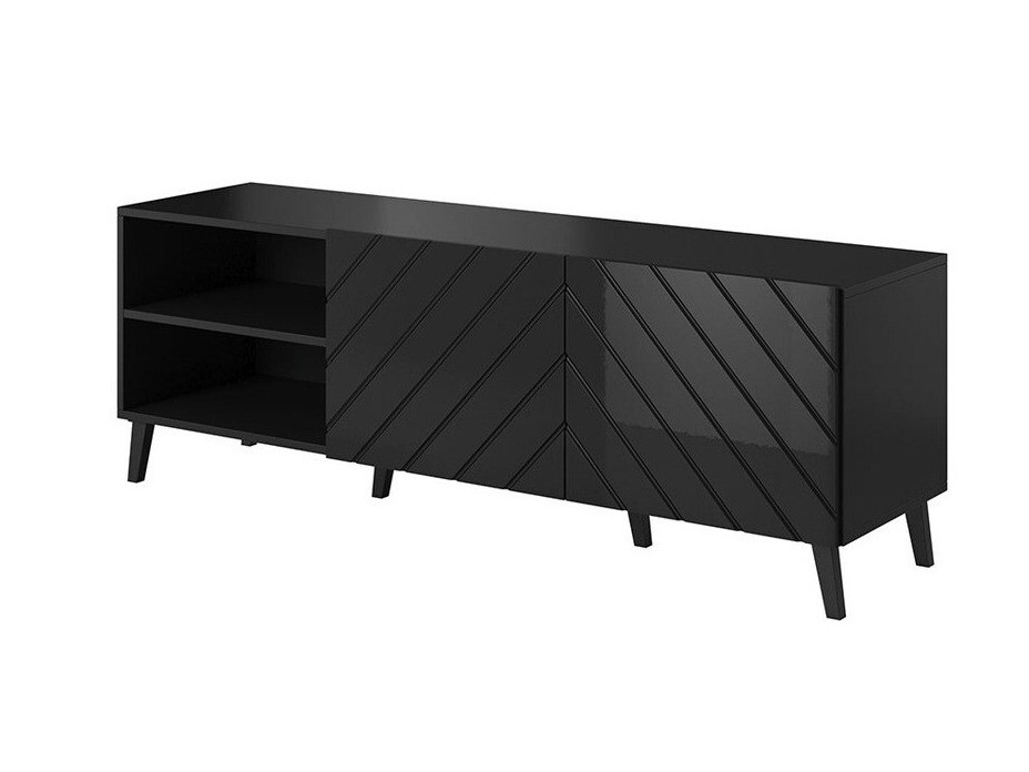 TV galds Charlotte 144 (Melns + Glancēts melns)