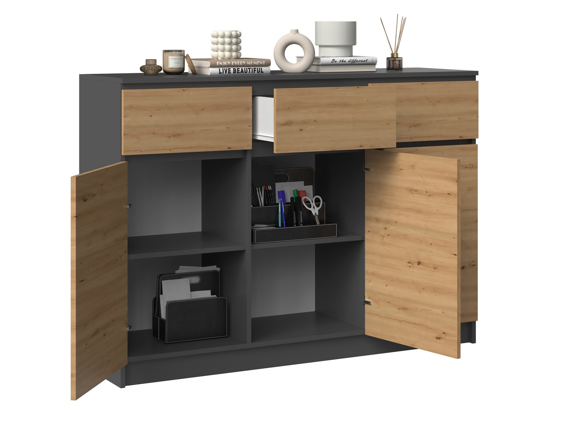 Kомод Elbvelu 115 (Антрацит + Artisan дуб)