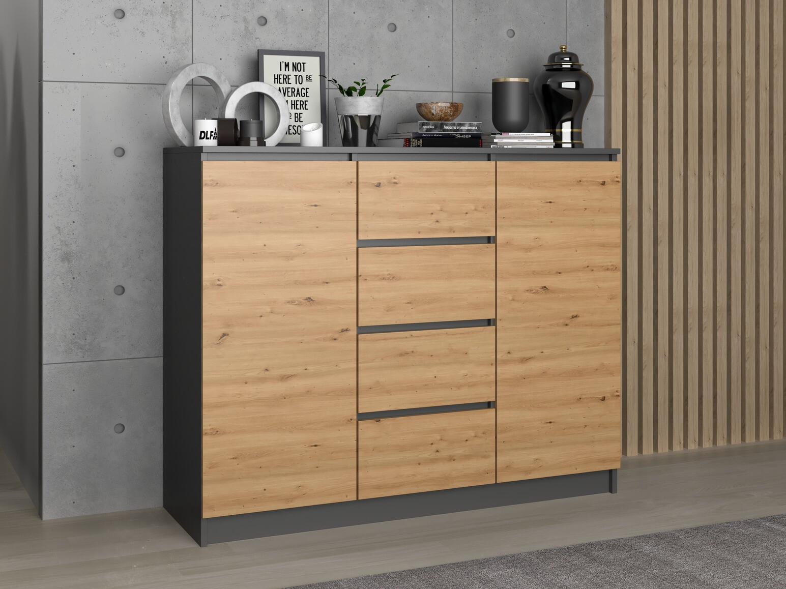 Kumode Elbvelu 113 (Antracīts + Artisan ozols)