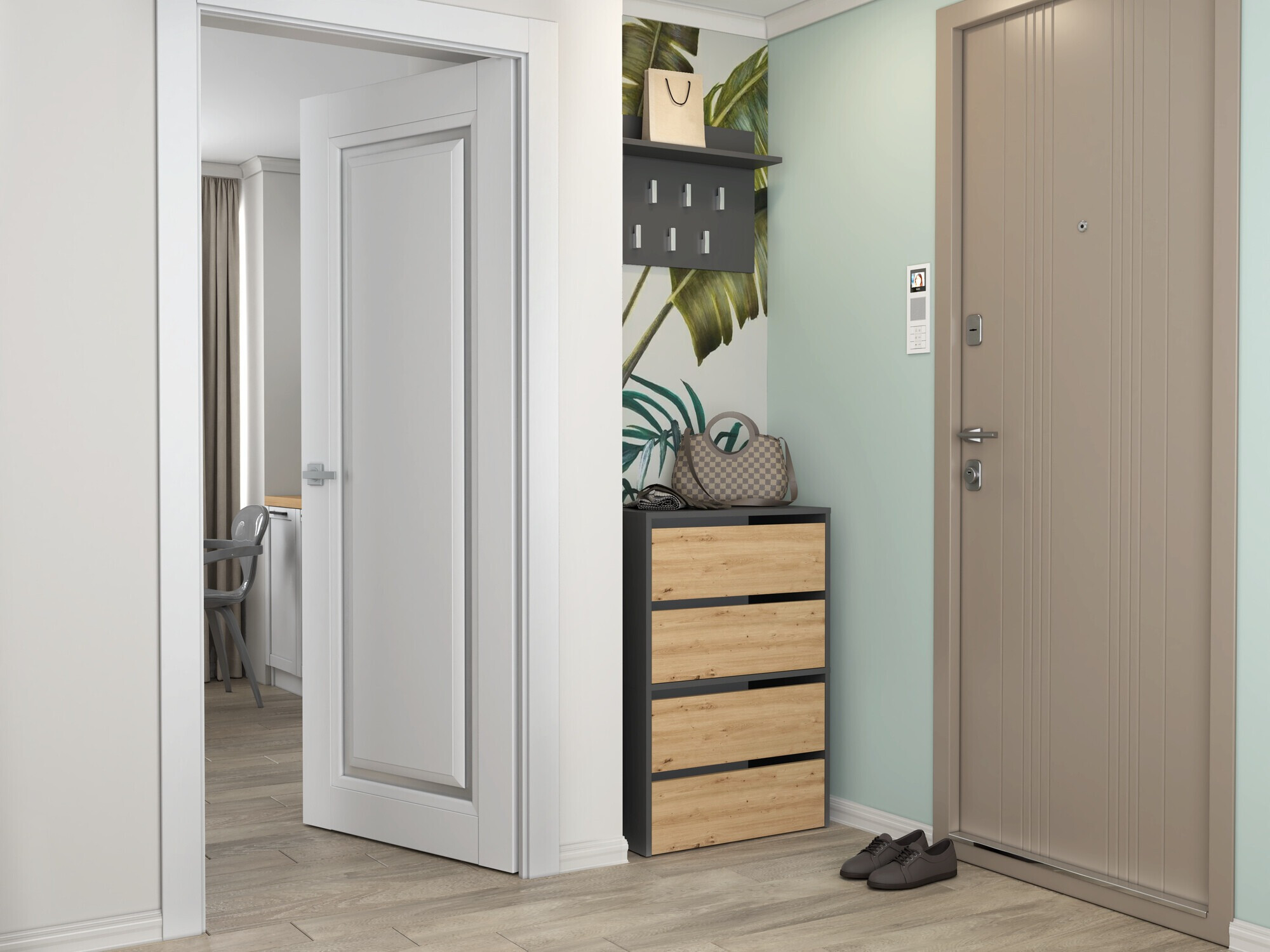 Тумба для обуви Mandeville 223 (Антрацит + Artisan дуб)