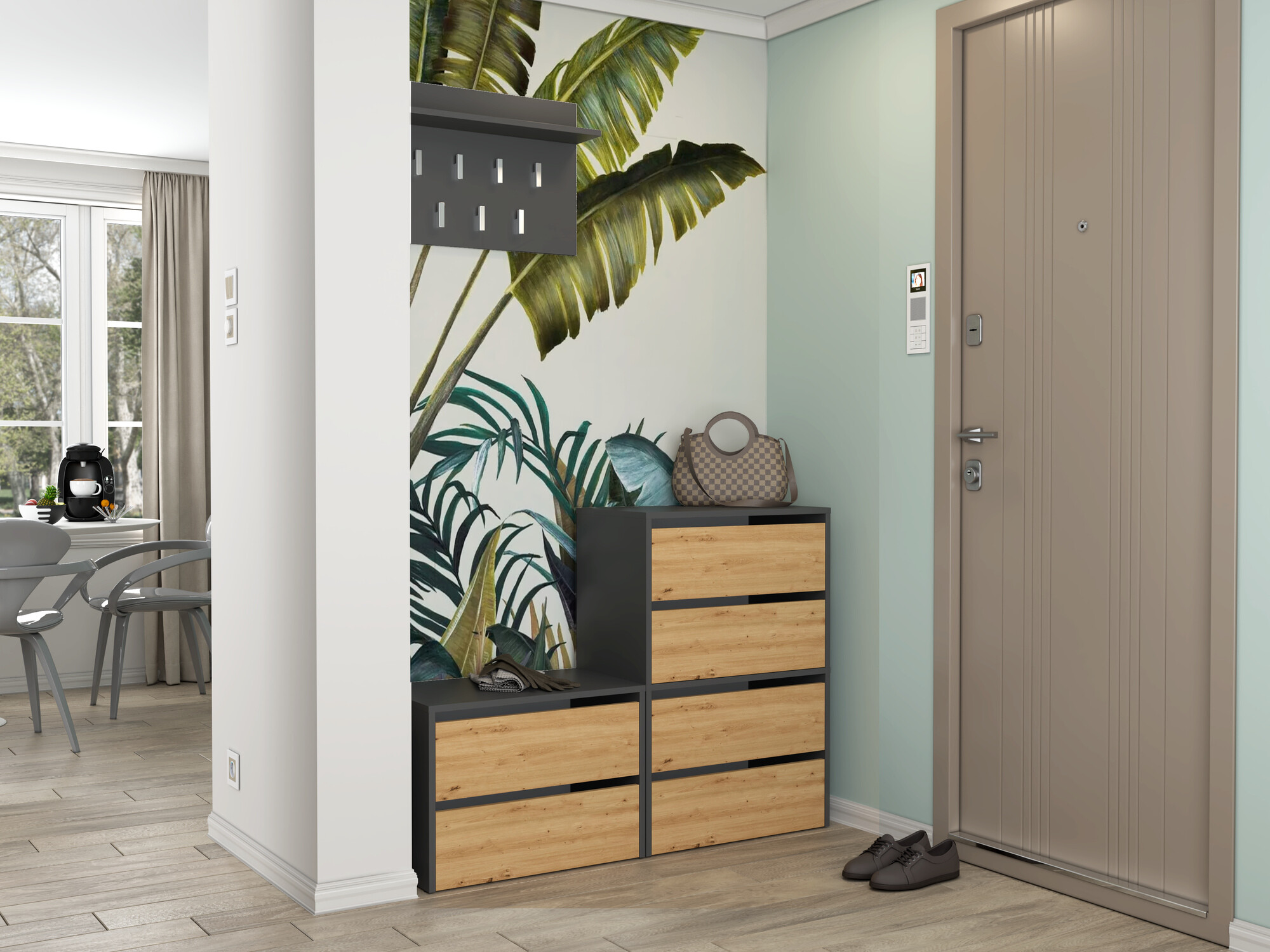 Тумба для обуви Mandeville 223 (Антрацит + Artisan дуб)