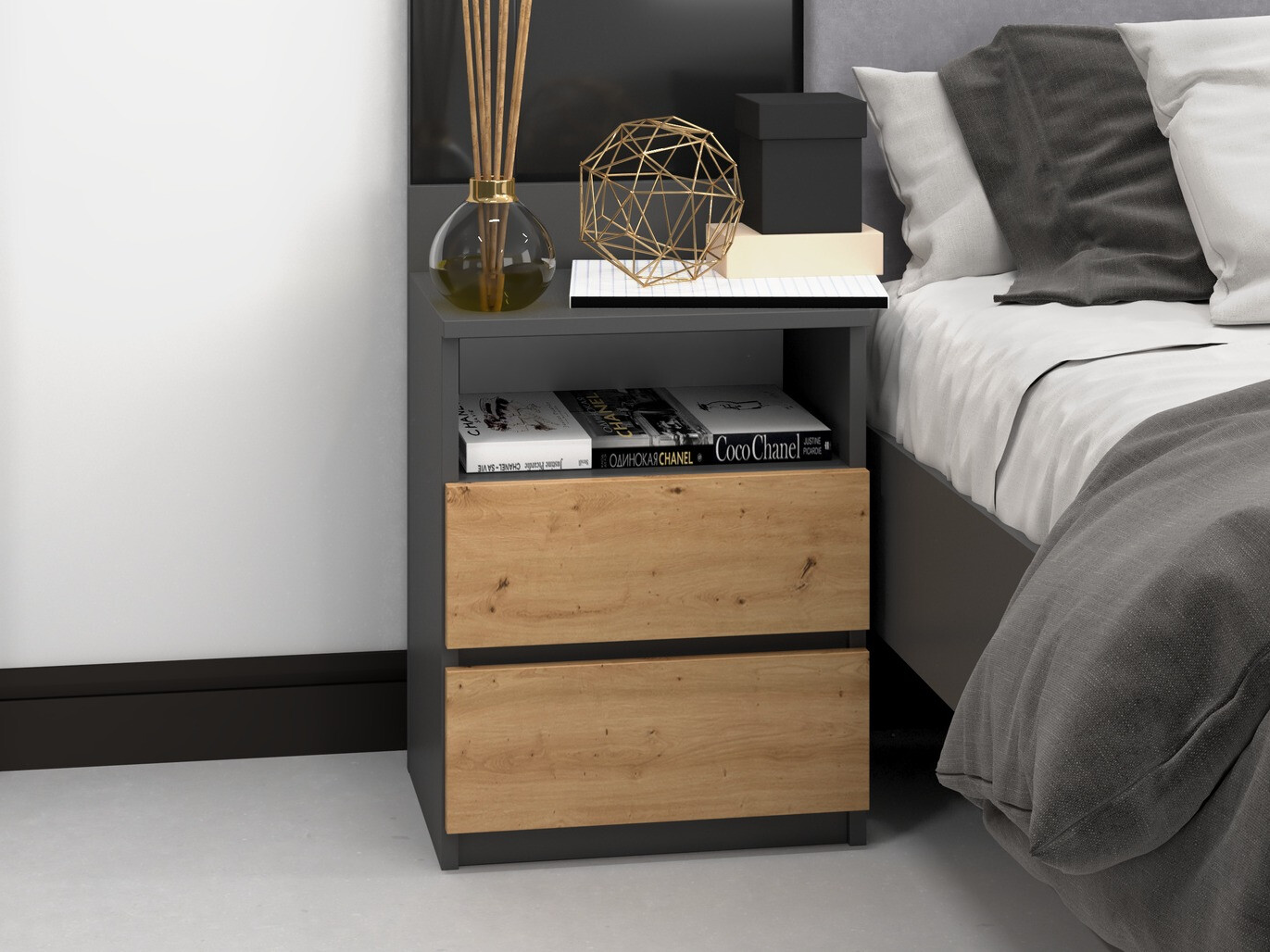 Naktsgaldiņš Elbvelu 119 (Antracīts + Artisan ozols)