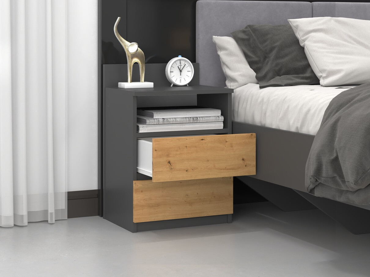 Прикроватная тумбочка Elbvelu 119 (Антрацит + Artisan дуб)