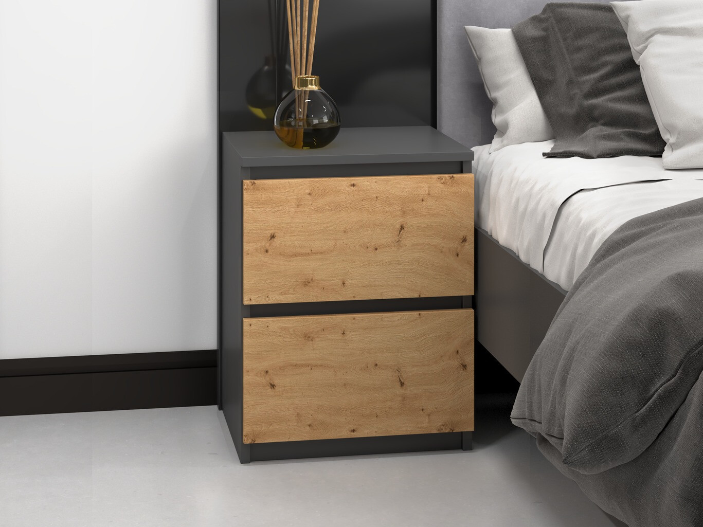 Прикроватная тумбочка Elbvelu 120 (Антрацит + Artisan дуб)